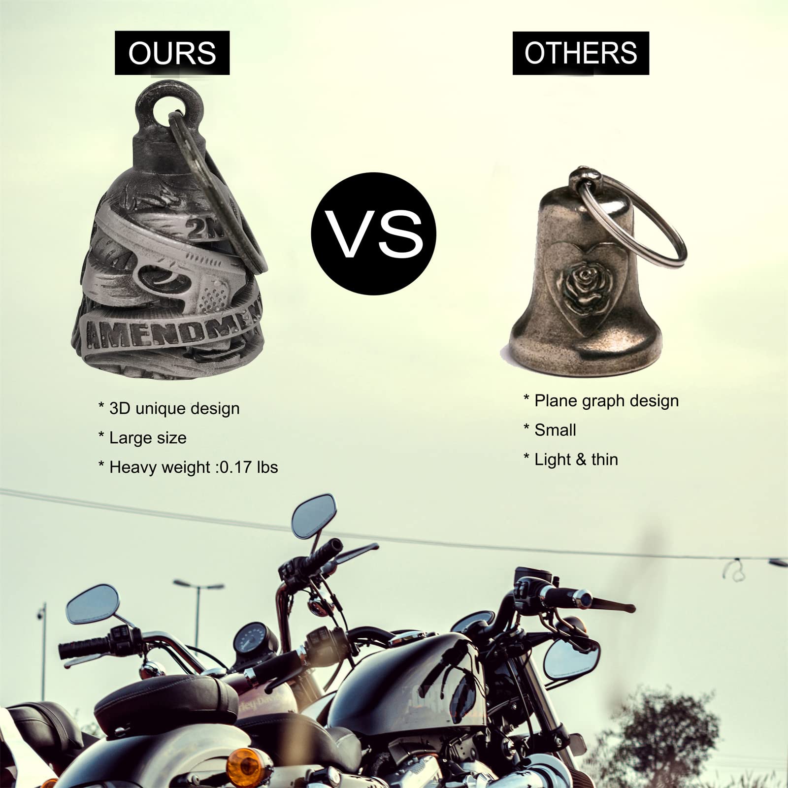 Dream Apparel Motorcycle ride bell for bikers,heavy spirit bells accessory and key chain for luck (DBL7-L 2nd amendment)