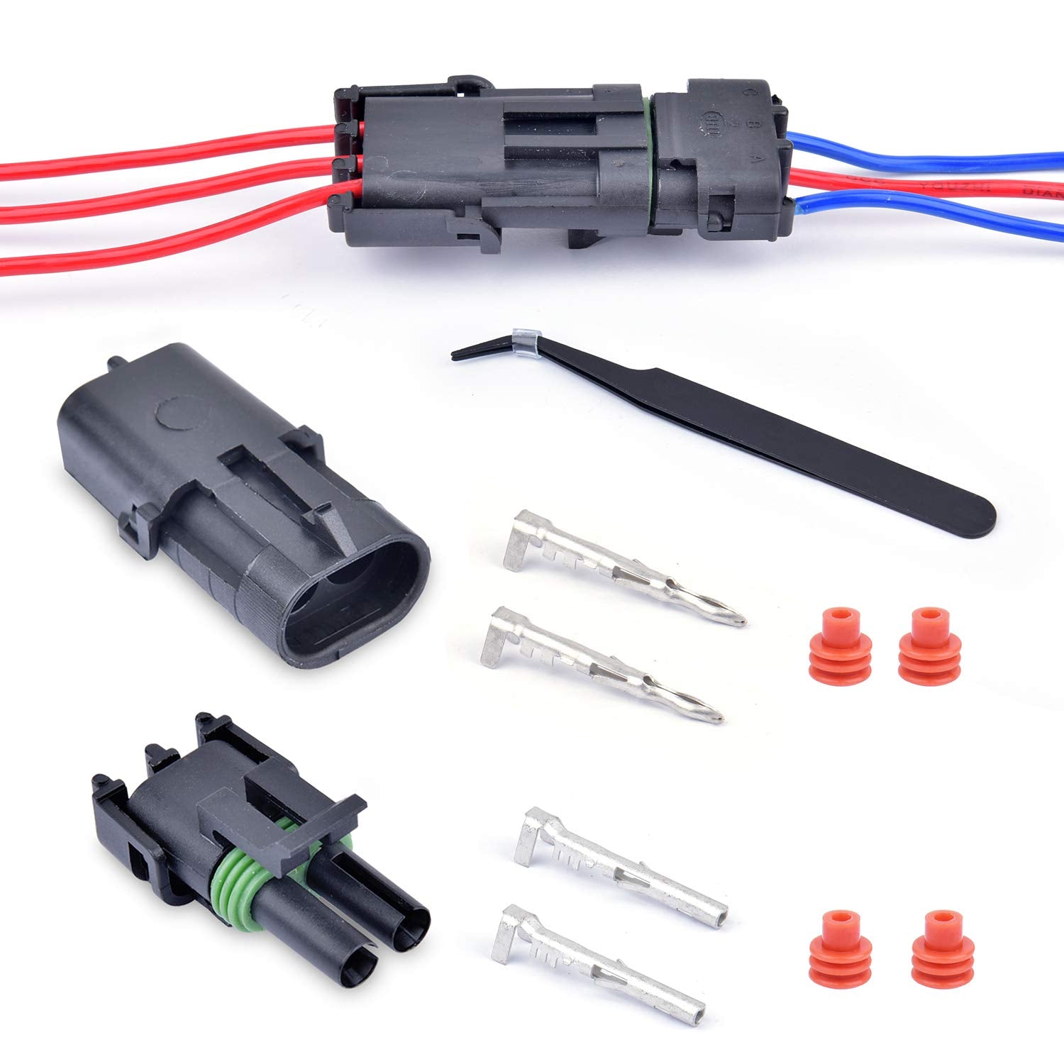 Vigrue 20 Sets 1/2/3/4/6 Pin Connector Weatherpack Connectors Kit, Waterproof Automotive Electrical Wire Connectors Plug Kit