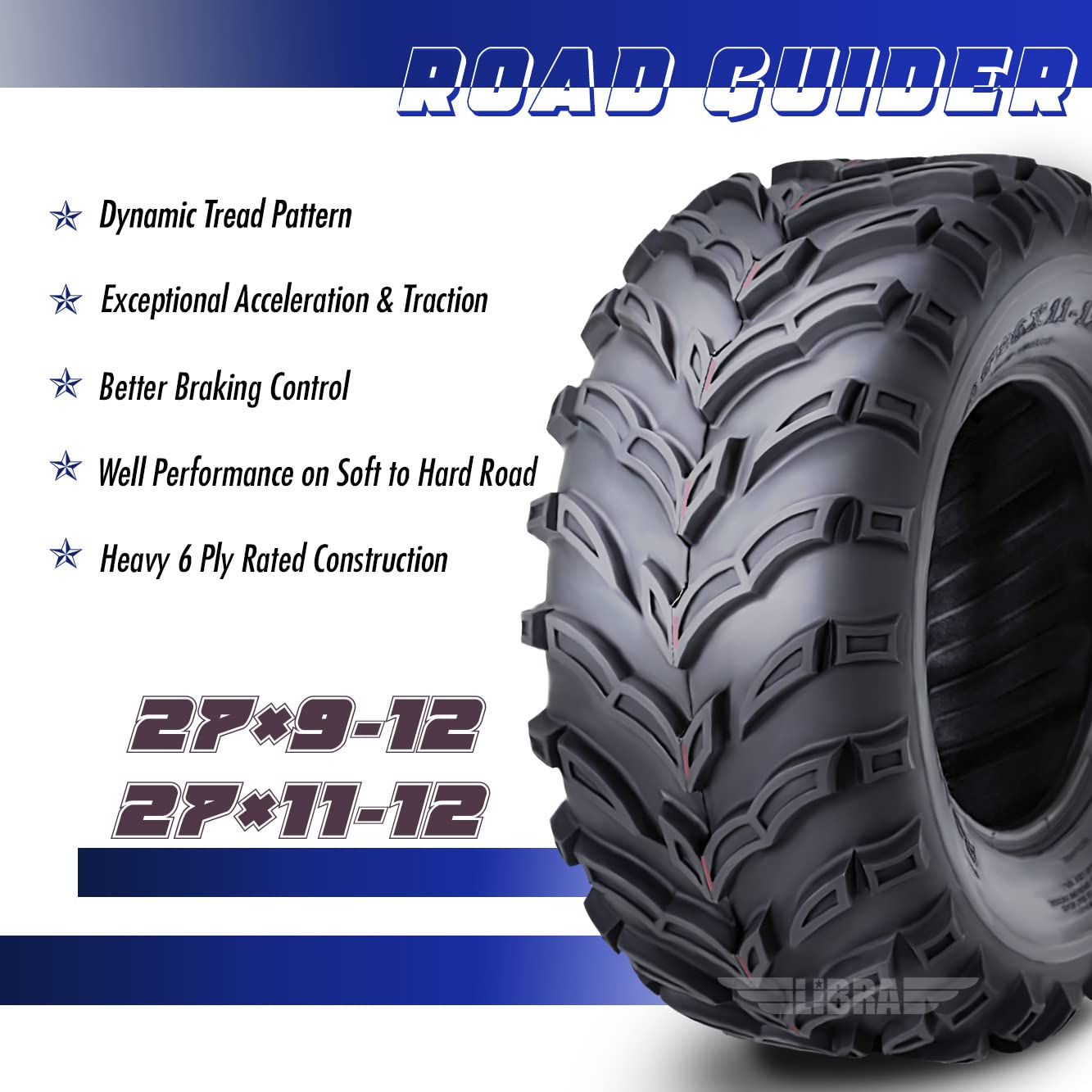 Roadguider Full Set Atv Utv Tires 27X9-12 27X9X12 Front & 27X11-12 27X11X12 Rear 6Pr