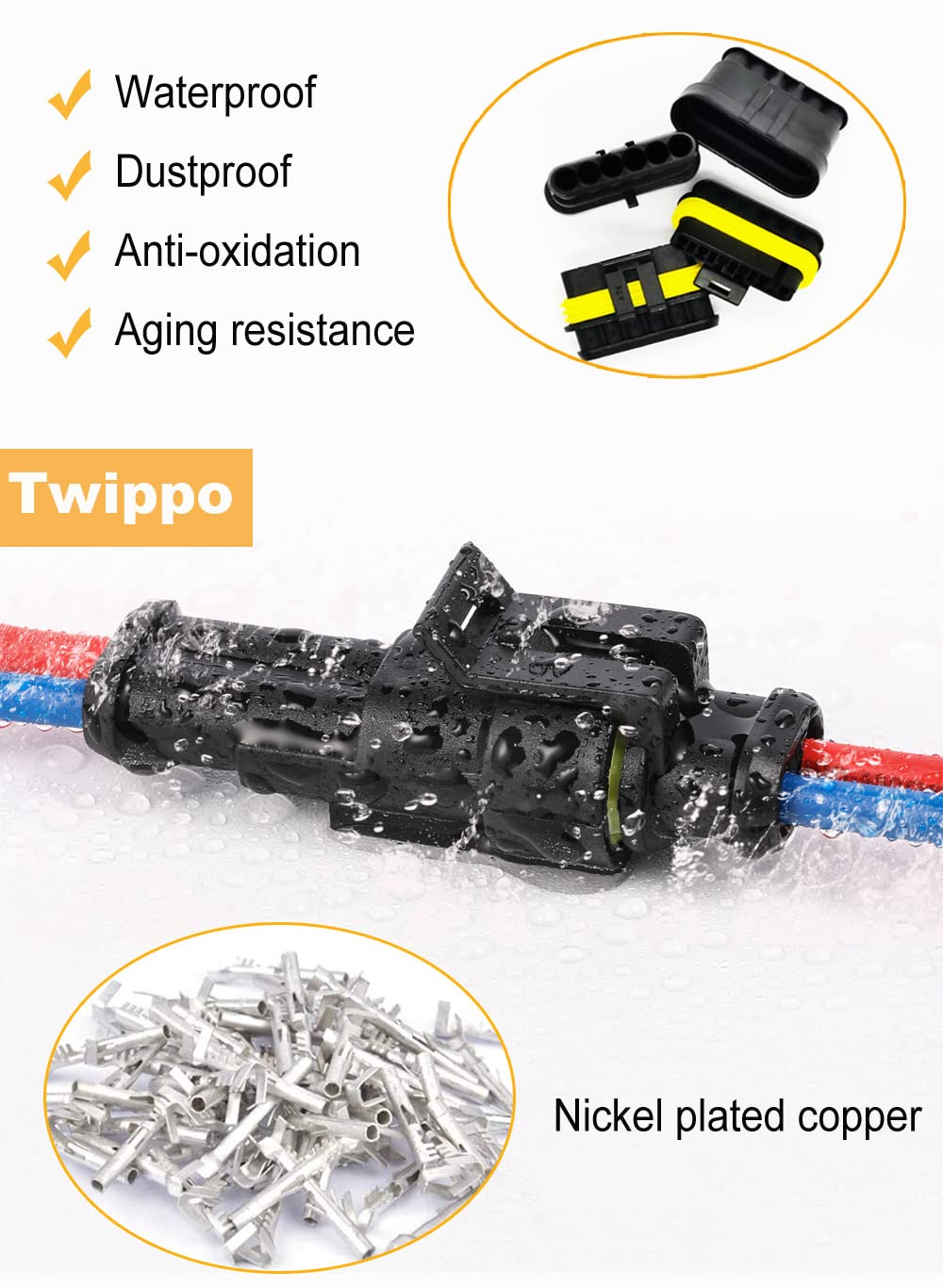 Twippo 800Pcs 50 Sets Waterproof Automotive Electrical Connectors Automotive Electrical Wire Connectors Plug Kit 1/2/3/4/5/6 Pin