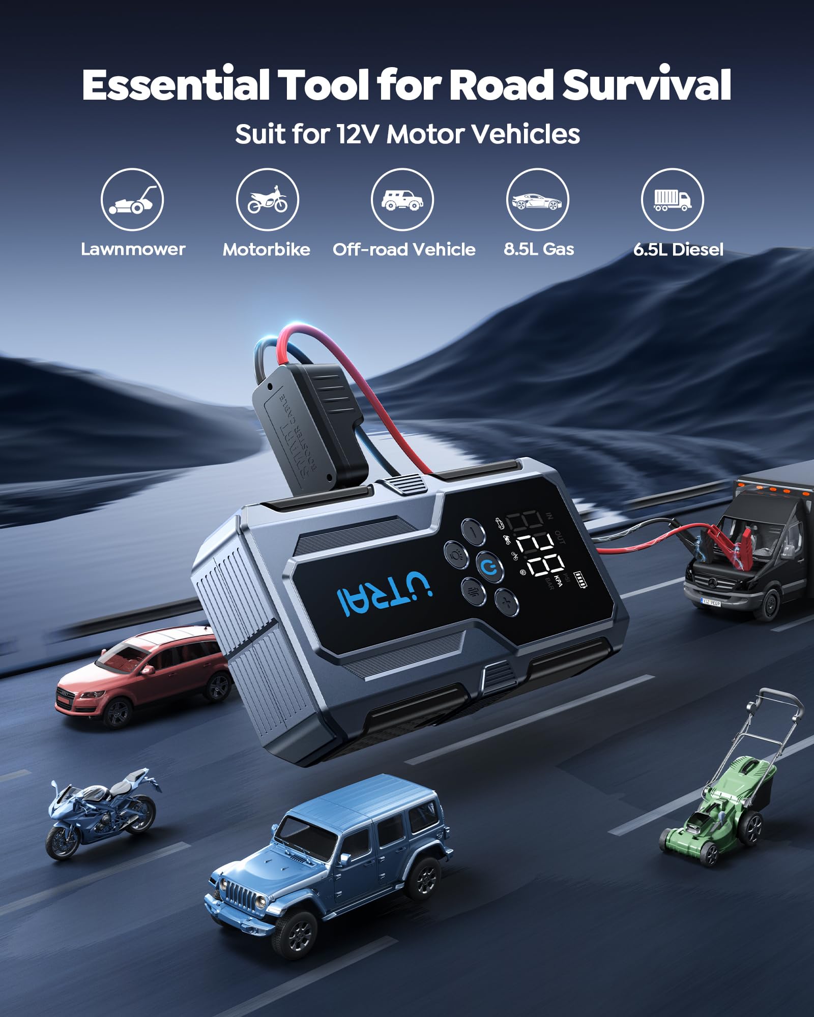 Portable Car Jump Starter with Air Compressor, UTRAI 4000A 150PSI Car Battery Jump Starter 12V Jump Start Battery Pack Jump Box