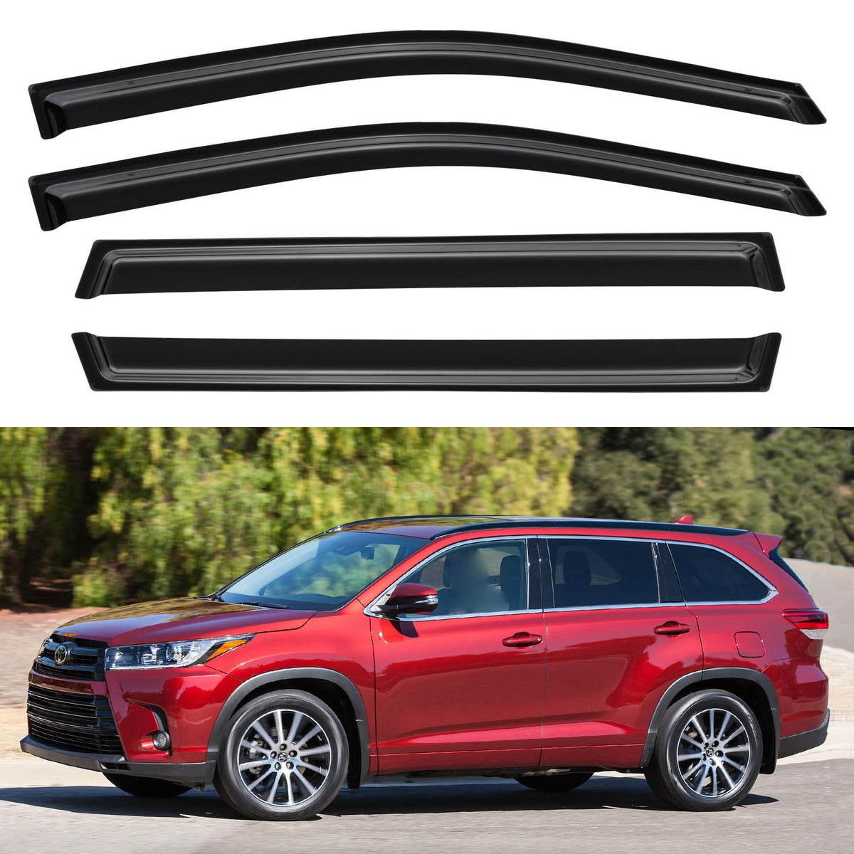 Window Visors Rain Guards for 2014 2015 2016 2017 2018 2019 Toyota Highlander, Out-Channel Window Vent Wind Deflectors Visors Sh