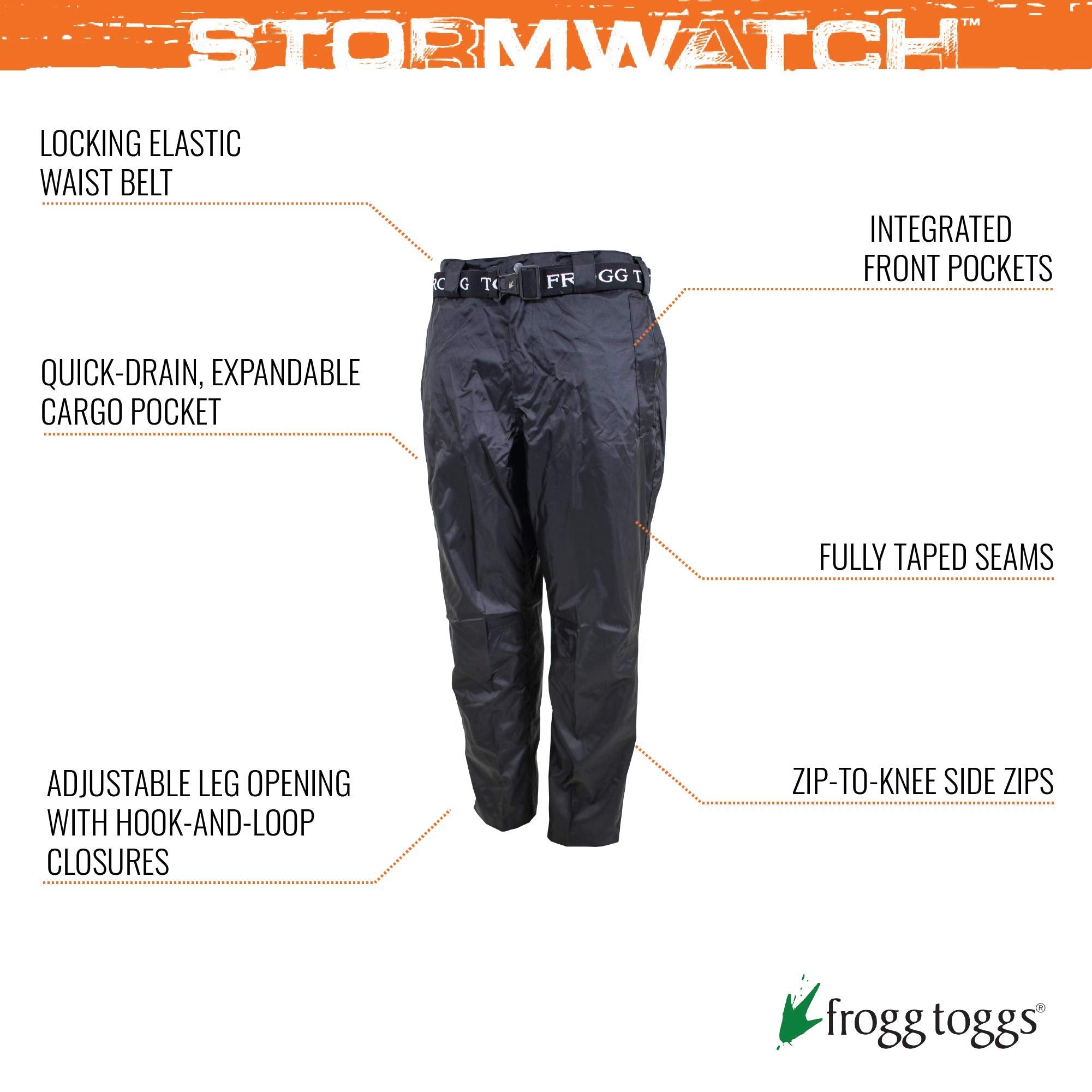 Frogg Toggs Mens Stormwatch Waterproof Hiking Pants, Black, X-Large Us