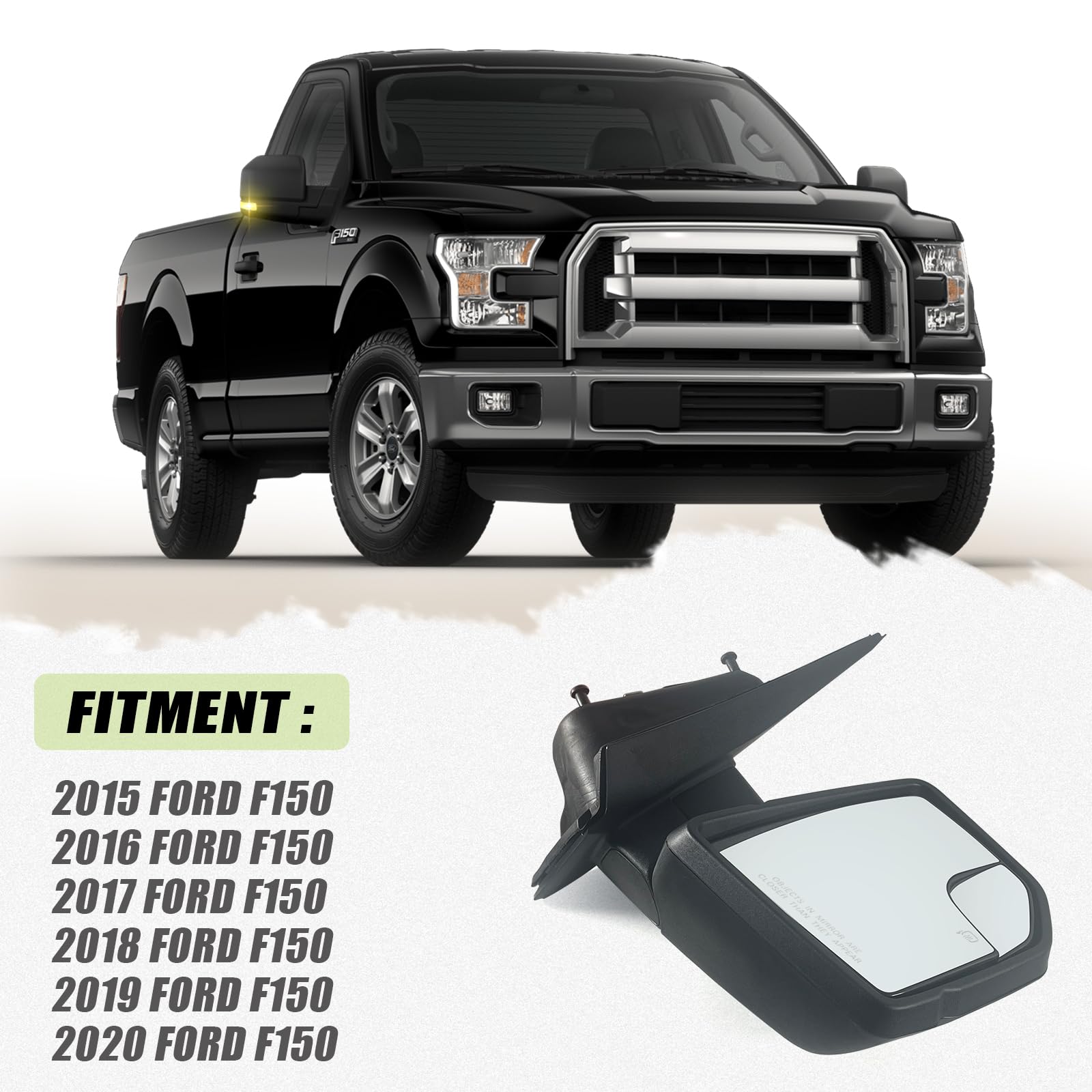 Lqito Right Passenger Side Door Mirror with Blind Spot Glass Assembly Fits 2015-2020 Ford F150 With Turn Signal Light Power Heat