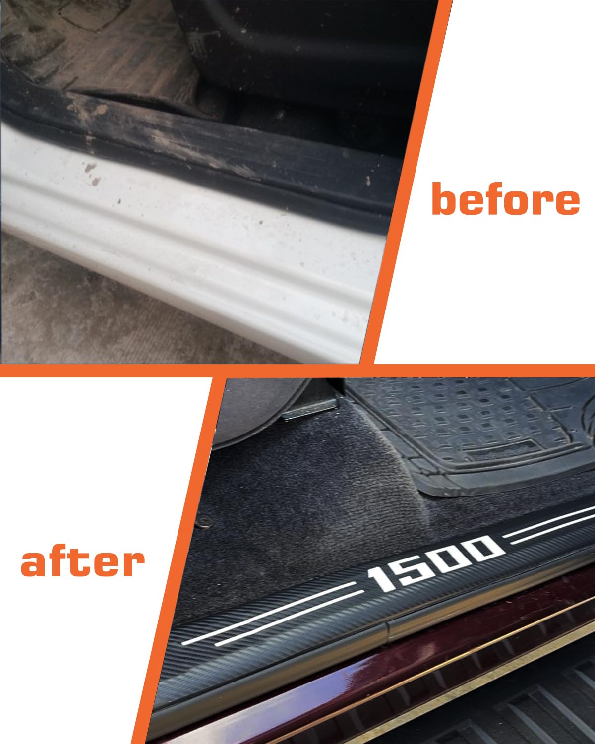 LINOAH Door Sill Protectors for RAM 1500, Carbon Fiber Leather Door Sill Sticker for Dodge RAM 1500, Interior Decoration, Pack o