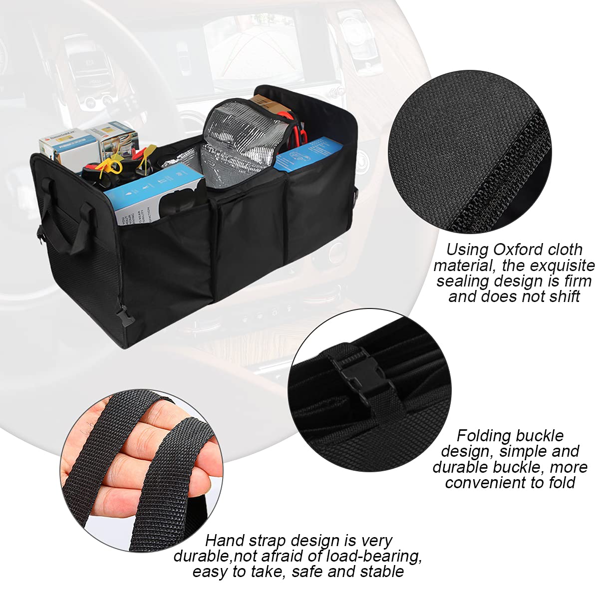 8sanlione Trunk Organizer, Large Capacity Cargo Storage with Insulation Cooler, Foldable Trunk Organizer for Cars, Vehicles, SUV