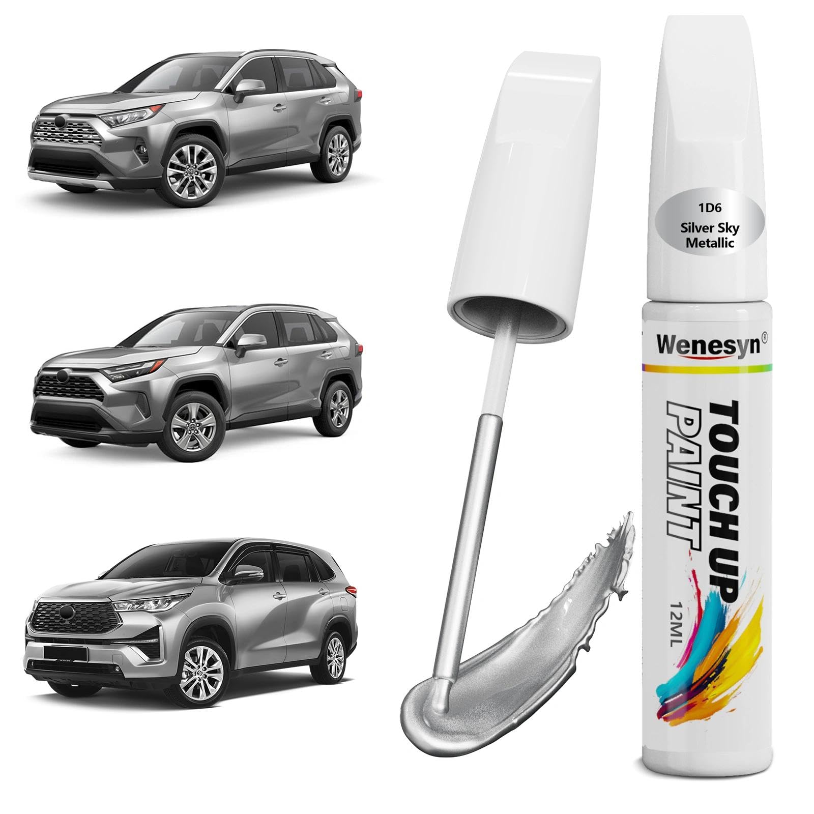 Wenesyn 1D6 Silver Sky Metallic Touch Up Paint Compatible with Toyota, Car Paint Scratch Remover for Nicks & Chips Repair, Autom