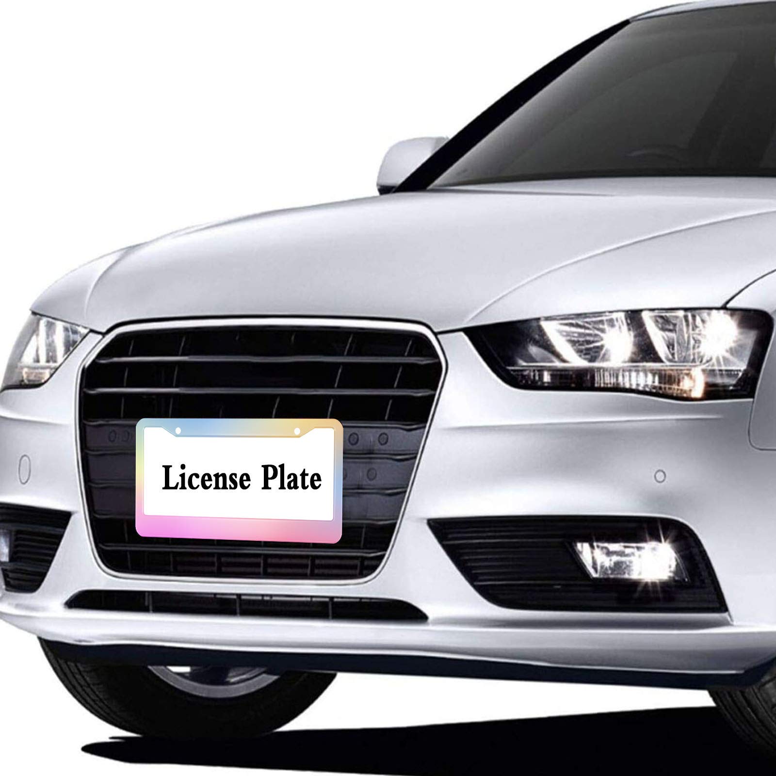 HOSNYE Polish Mirror License Plate Frame Gradient Pink Yellow Blue Metal License Plate Cover Front Plates Frames Car Tag Frame f
