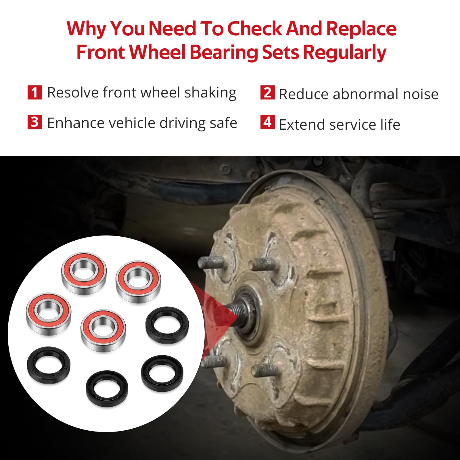 Front Wheel Hub Bearings Seals For Honda Recon 250 Trx250 1997-2022 Rancher 350 2X4 2000-2006 Trx200 1990-1997, Oem# 91053-Hc4-0