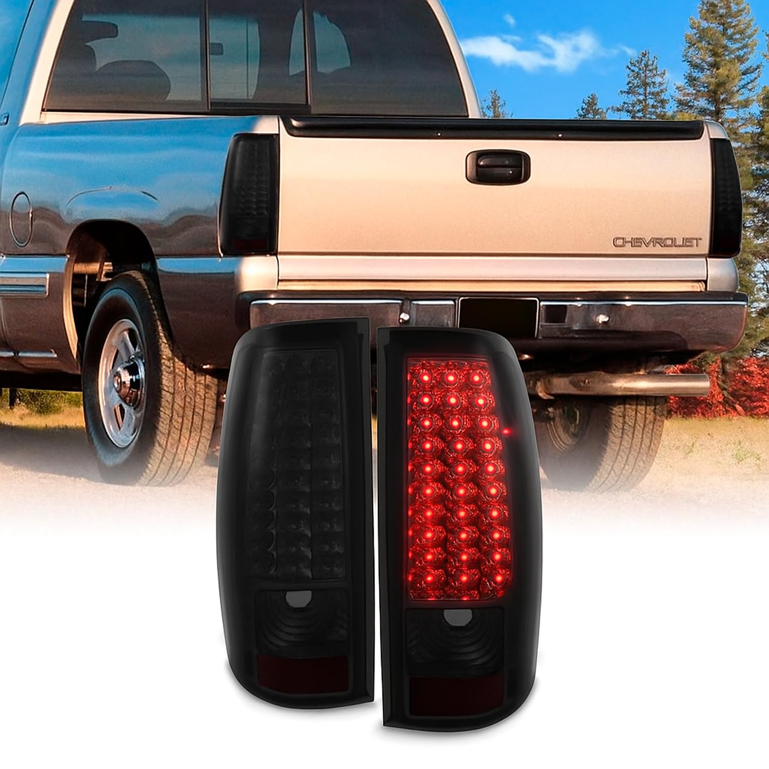 AKKON - For 1999-2002 Chevy Silverado 09-03 GMC Sierra Pickup Truck Smoke G2 LED Tail Lights Brake Lamps Replacement