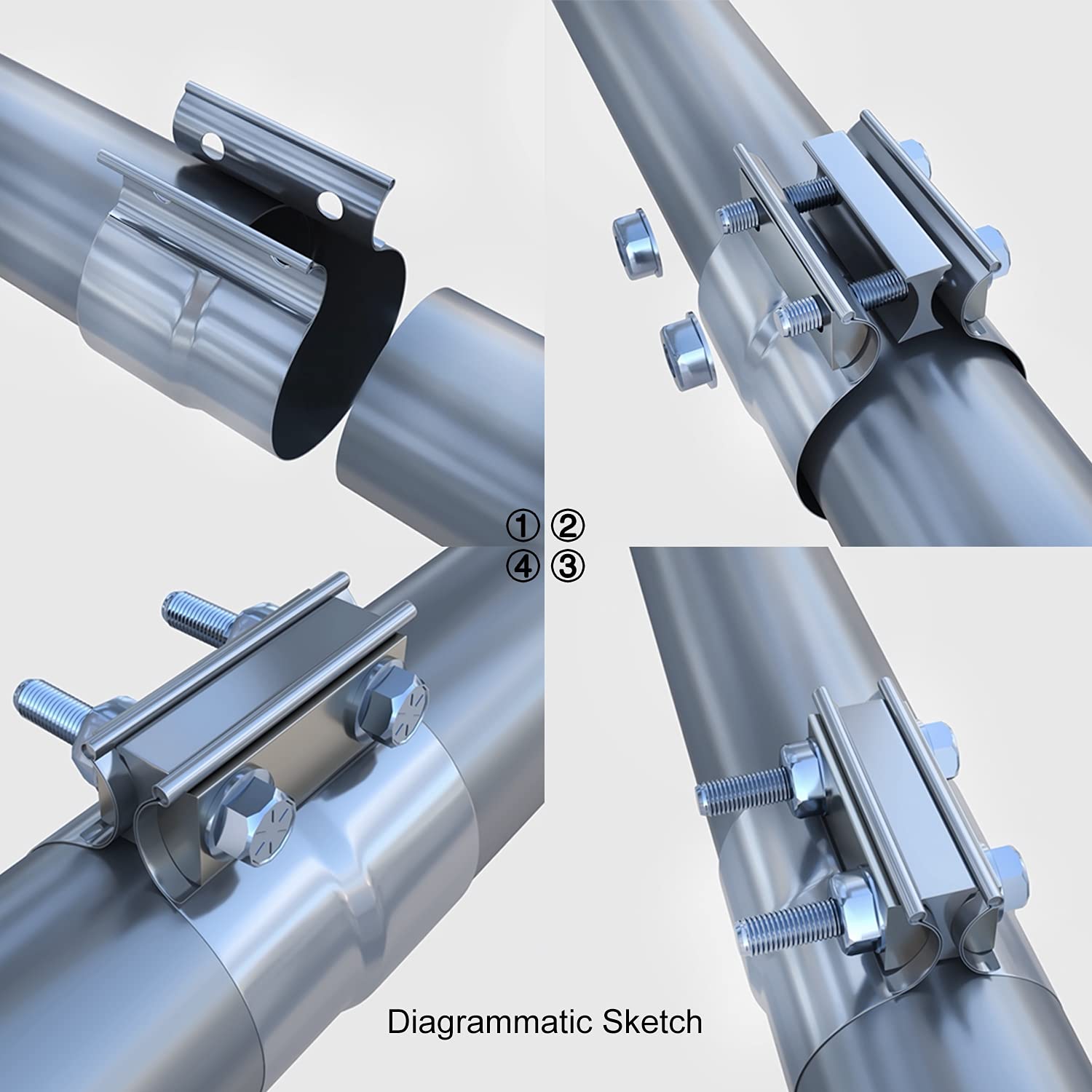 Roadformer 2.75 Inch Exhaust Clamp - Lap Joint Exhaust Band Clamps Preformed Stainless Steel
