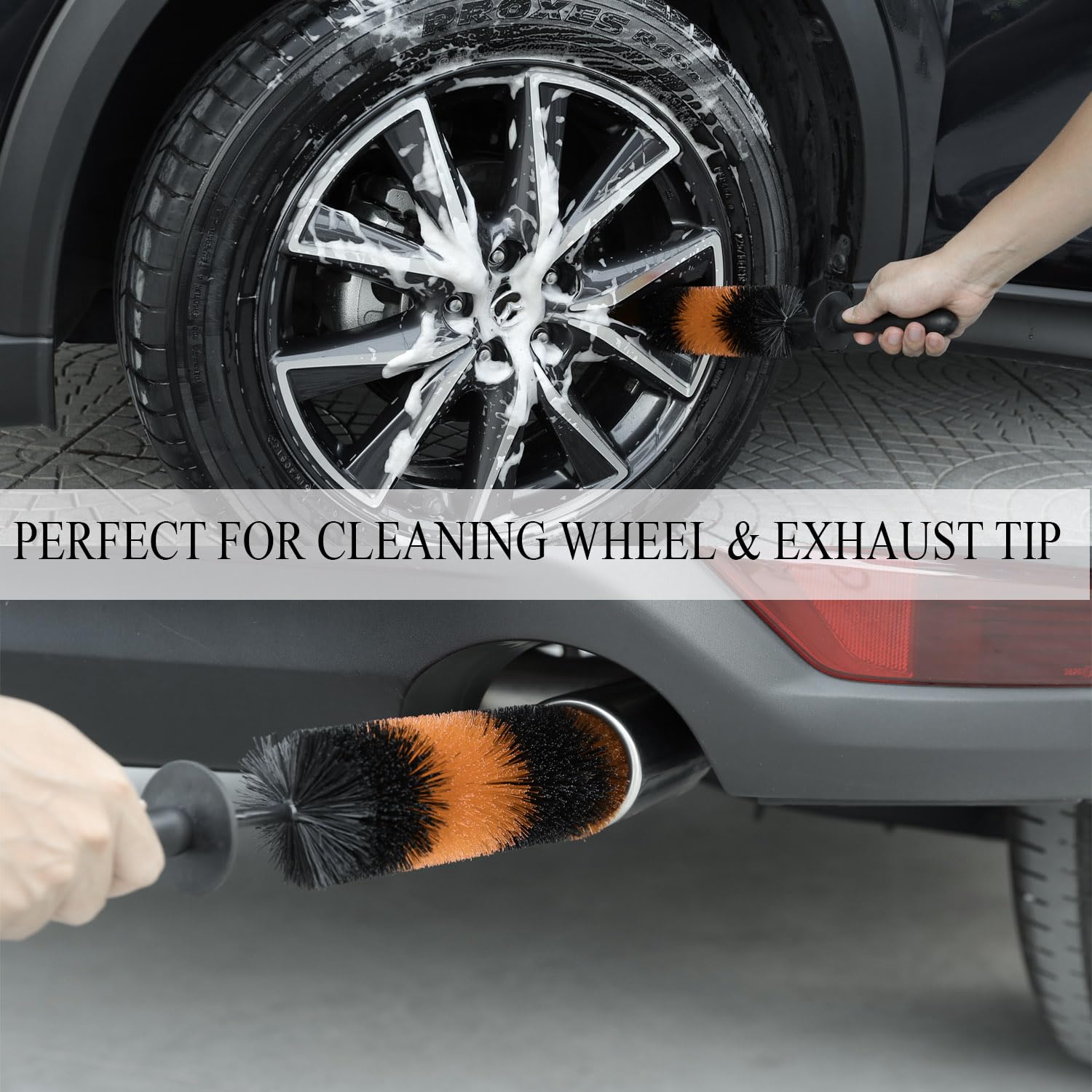 Takavu Master Wheel & Tire Brush, Easy Reach Wheel And Rim Detailing Brush Long Soft Bristle, Car Tire Brush, Wheel Scrub Brush,