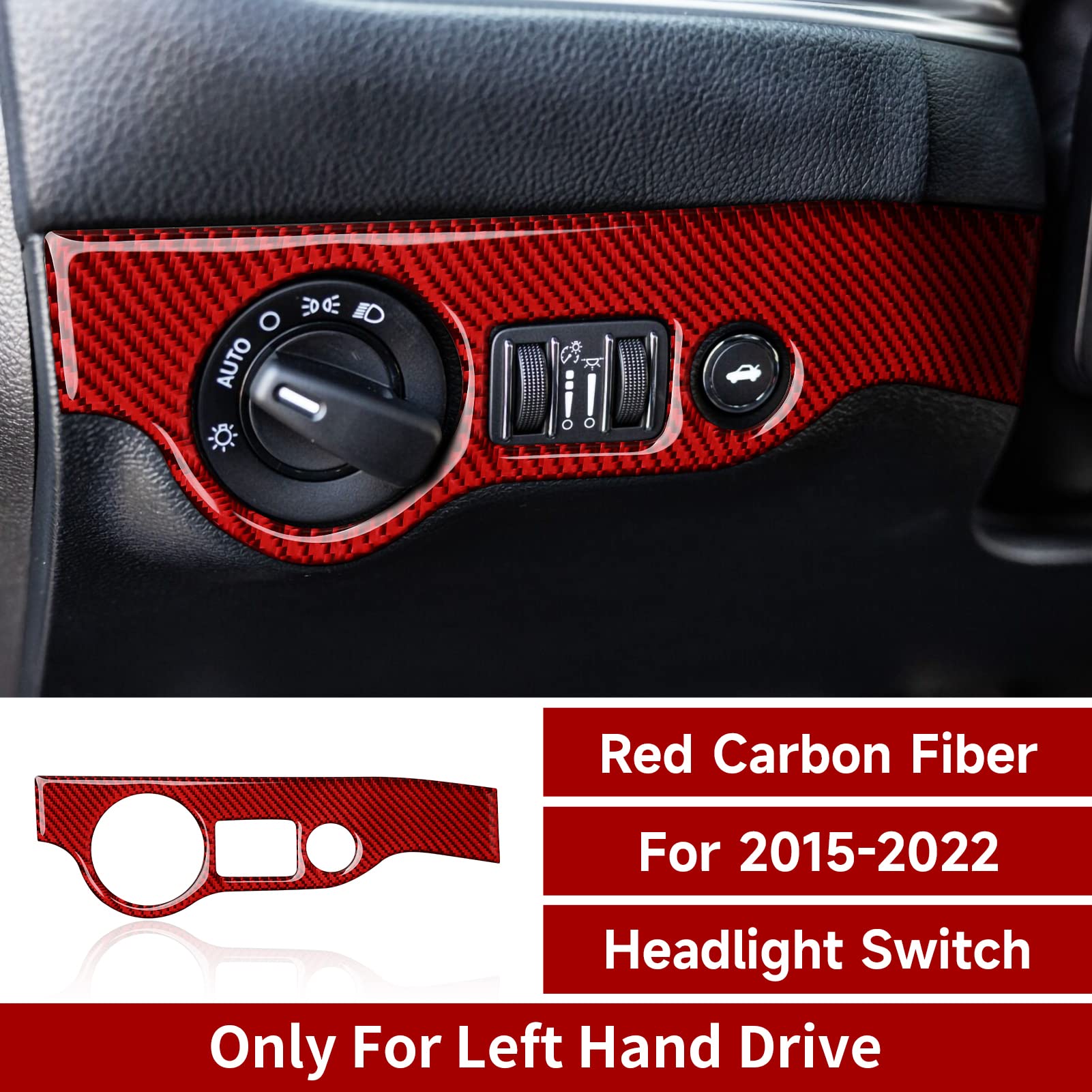 Brmyl Car Headlight Switch Control Cover Decals For 2015-2023 Dodge Challenger Accessories Carbon Fiber Stickers