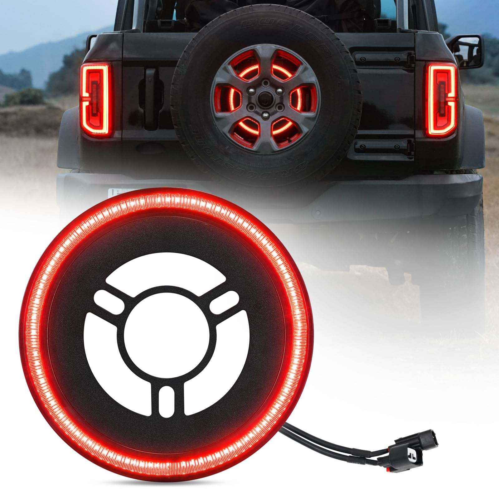 Suparee Spare Tire Brake Light Compatible With F-Ord Bronco 2/4 Door 2021 2022 2023 2024, Plug And Play Tail Light Rear Led Ring