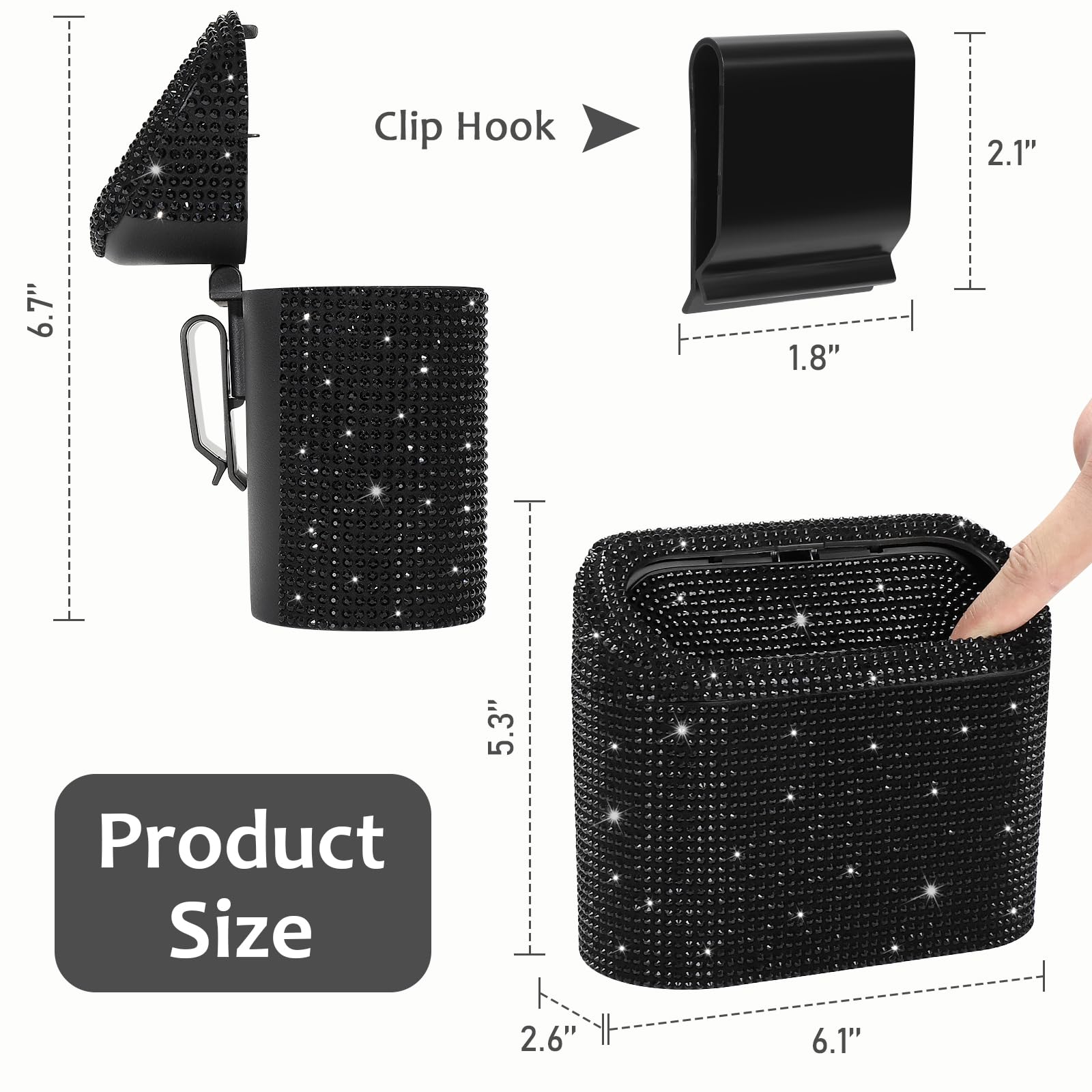 Accmor Bling Car Trash Can With Lid, Mini Vehicle Garbage Organizer Storage Bin Dustbin, Sparkling Crystal Rhinestone Holder Con