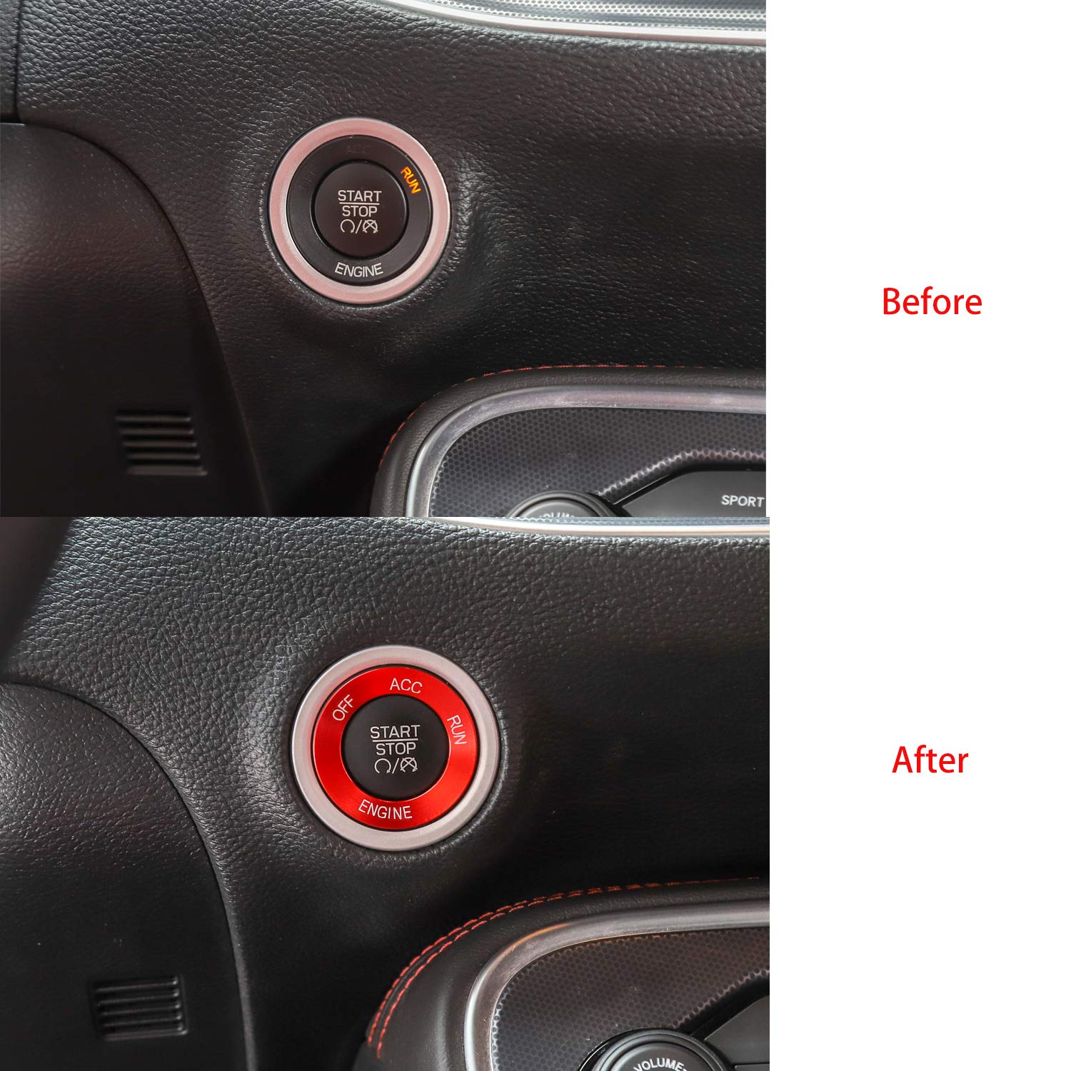 Keptrim Engine Start Stop Trim For 2010-2020 Dodge Challenger Charger Ram, For 2014 Durango Red Aluminum Alloy 1Pc