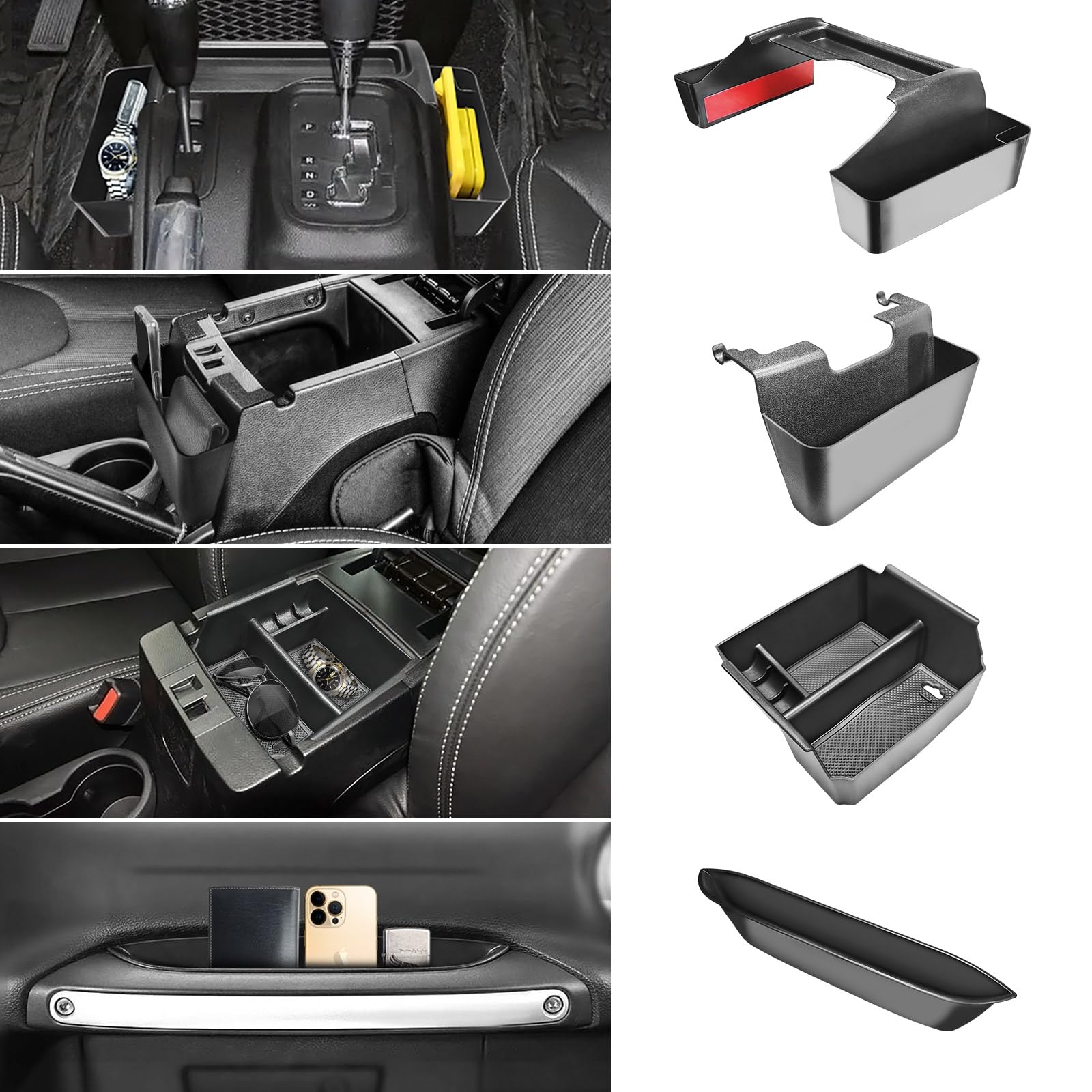 4Pcs Center Console Organizers Accessories Compatible For Jeep Wrangler Jk/Jku 2011-2018 2017 2016 2015 2014 2013 2012 2/4 Door