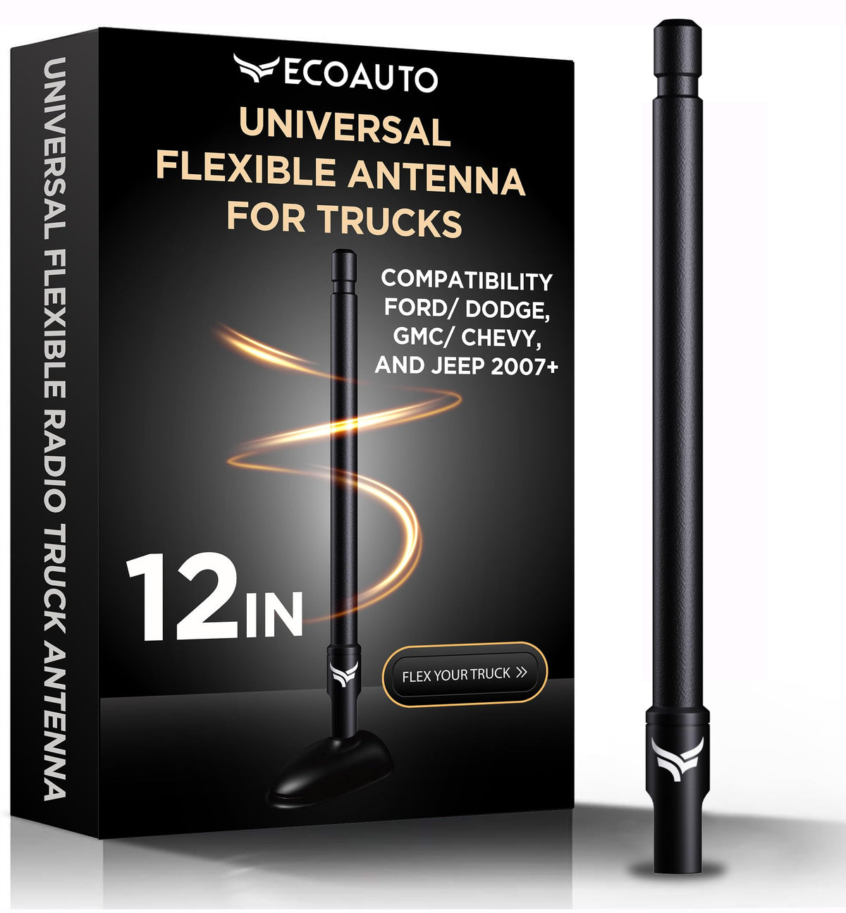 EcoAuto Universal Radio Truck Antennas (12'' Flexible) - Fit for Ford, Dodge, GMC, Chevy, Jeep (2007+) - Perfect Truck Accessori