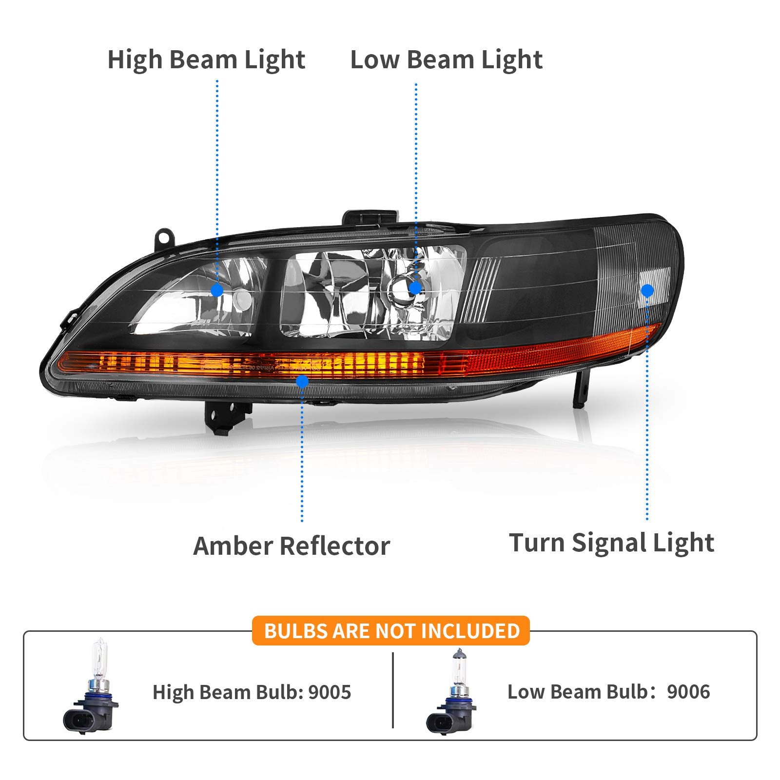 Dwvo Headlights Assembly Compatible With 98-02 1998 1999 2000 2001 2002 Accord Headlamp Black Housing