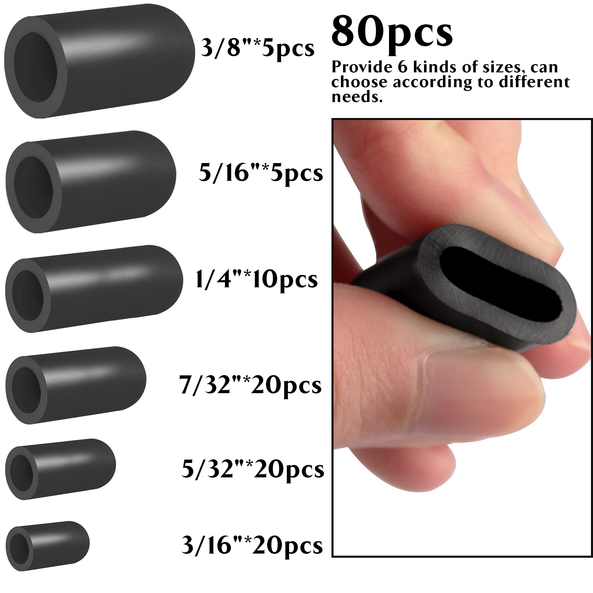 80PCS Vacuum Hose Caps, Connector Assortment 6 Sizes Black Rubber Cap, Automotive Topomatic Replacement Parts for Carburetor Vac
