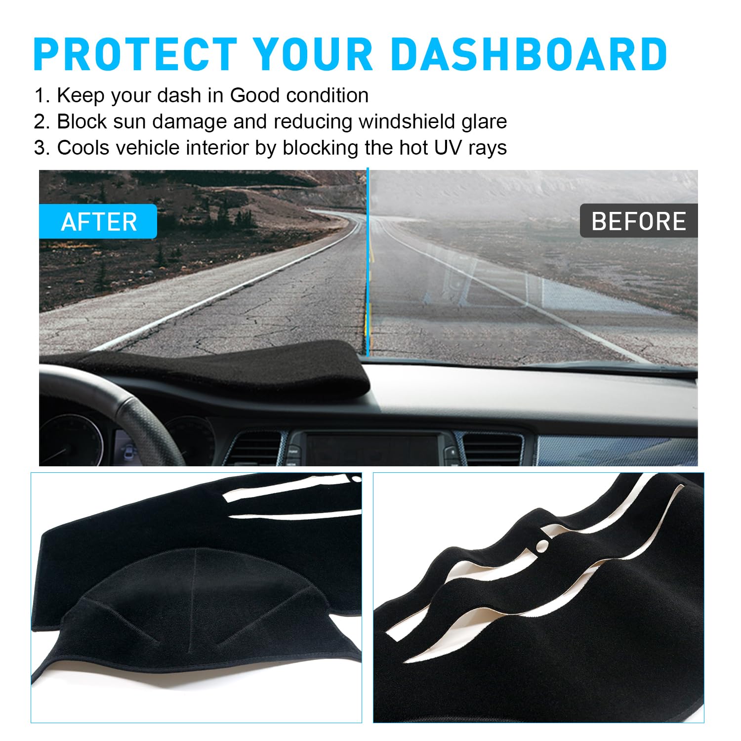 REMOCH Black Dash Cover for Toyota Camry 2007-2011, Custom Fit Dashboard Mat Pad Accessories