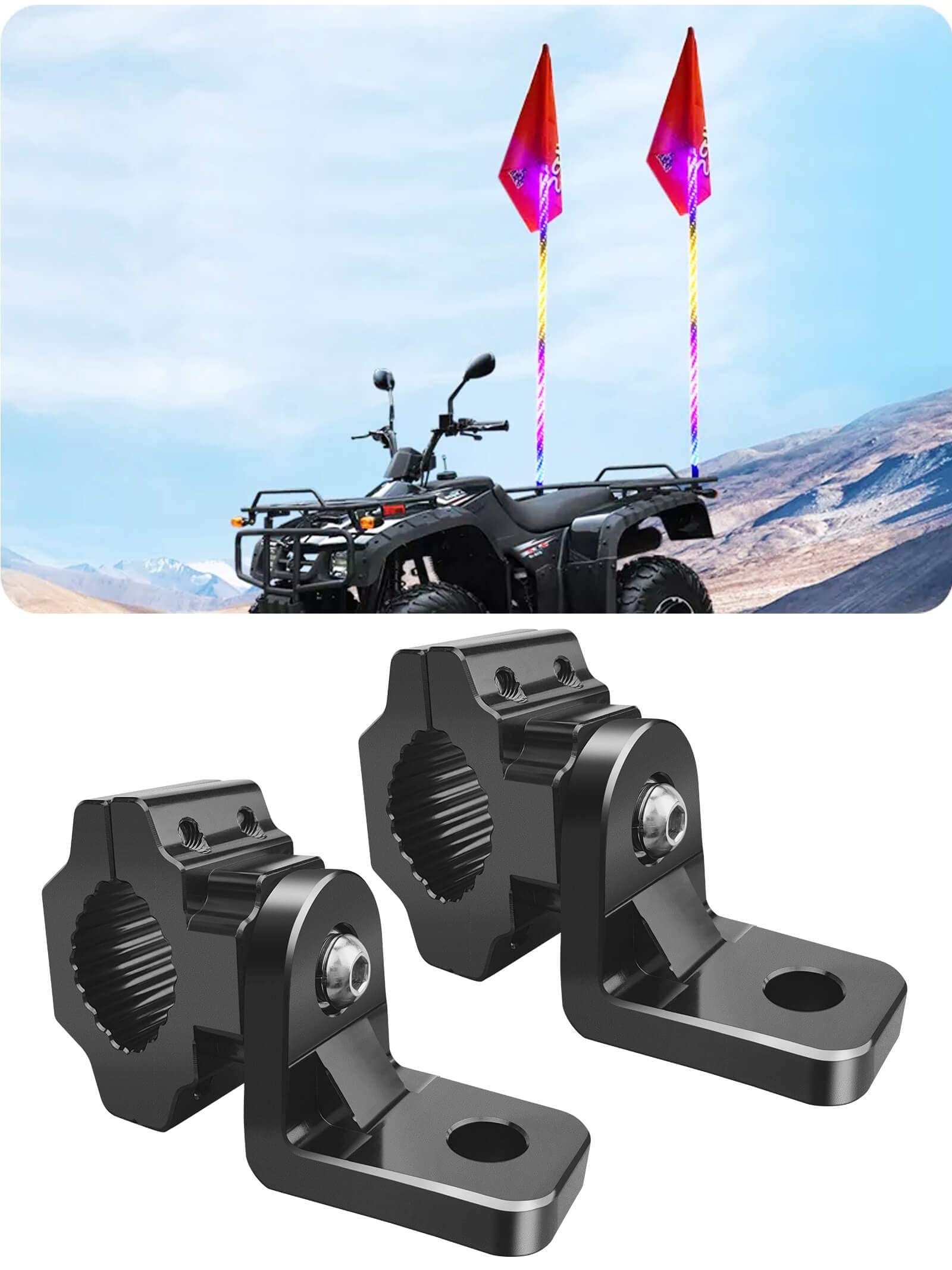 Zidiyoruo Whip Light Mounts For Atv, Quad Atv Light Mounts Fit 0.875'', 1'', 1.125'' Rack Bars And Bandlebars, Adjustable Atv Mo