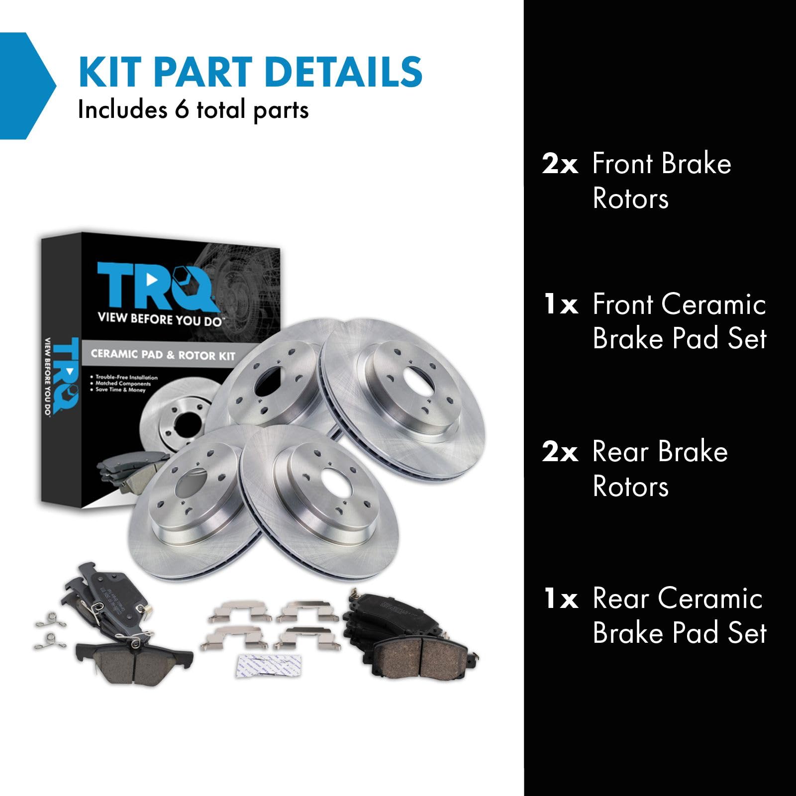 Trq Front And Rear Brake Pad & Rotor Kit Brake Pads Brake Rotor Ceramic Compatible With 2019-2022 Subaru Forester
