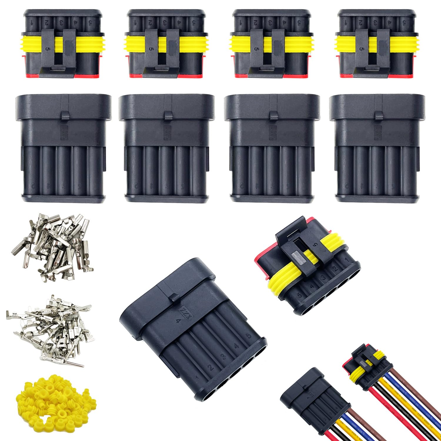 Twippo 5 Kit 5 Pin Automotive Electrical Connectors - Quick Connect and Disconnect 5 Wire Waterproof 5 Way