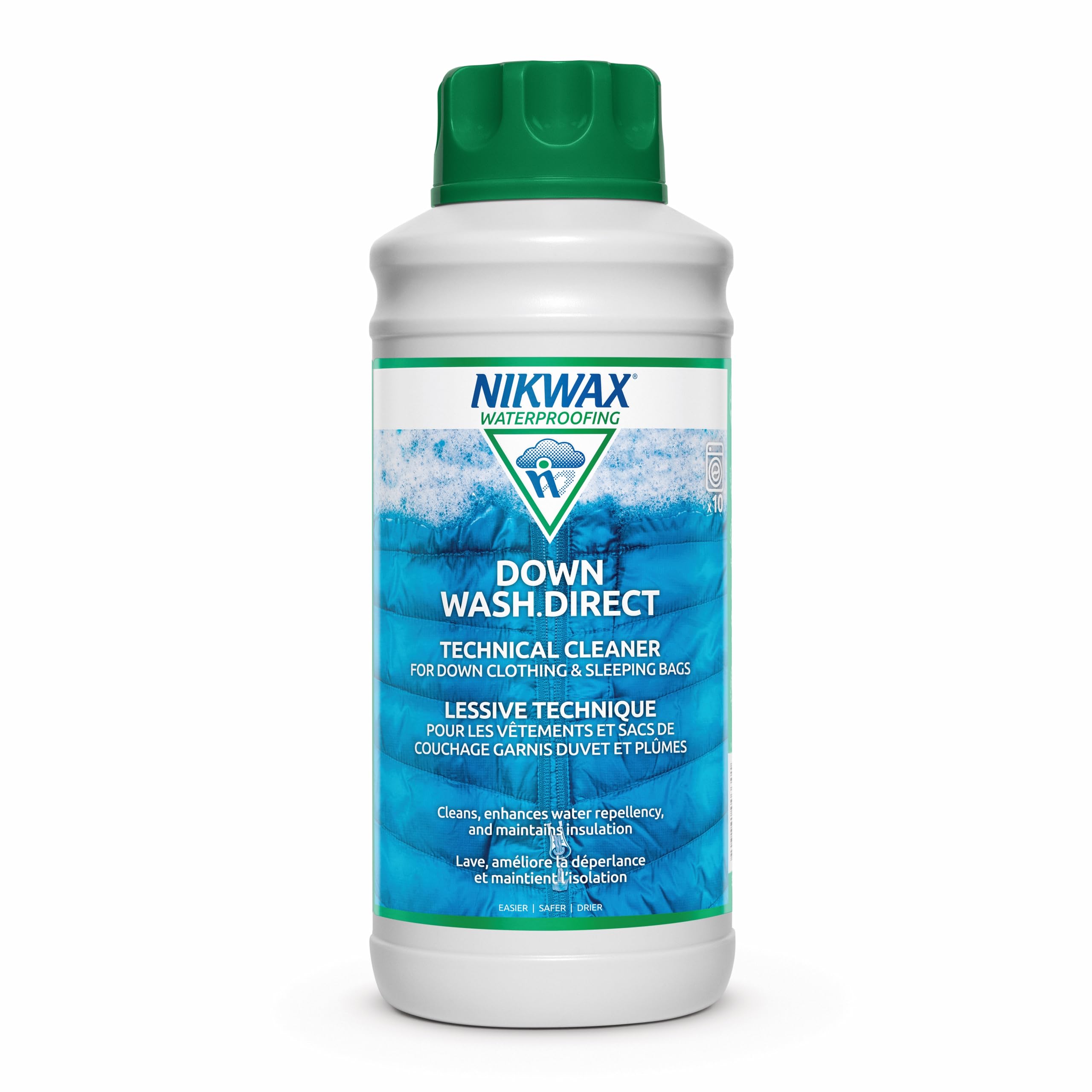 Nikwax Down, Down Wash.Direct, 1L, Specialty Cleaner For Down Jackets, Outerwear, Vests, Sleeping Bags, Quilts, And Bedding, Res