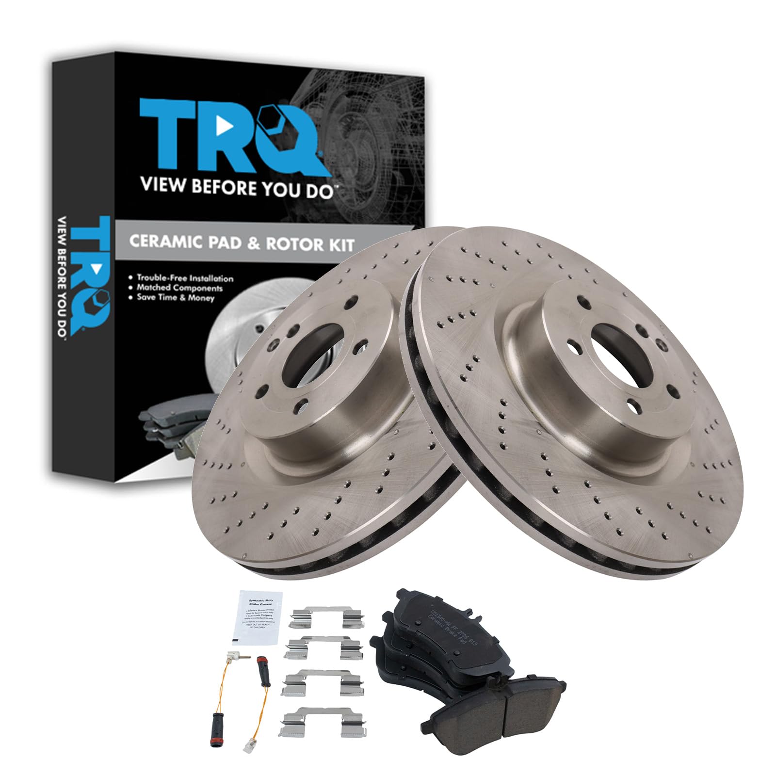 Trq Front Brake Pad & Rotor Kit Brake Pads Brake Rotor Ceramic Compatible With 2015 Mercedes-Benz C250