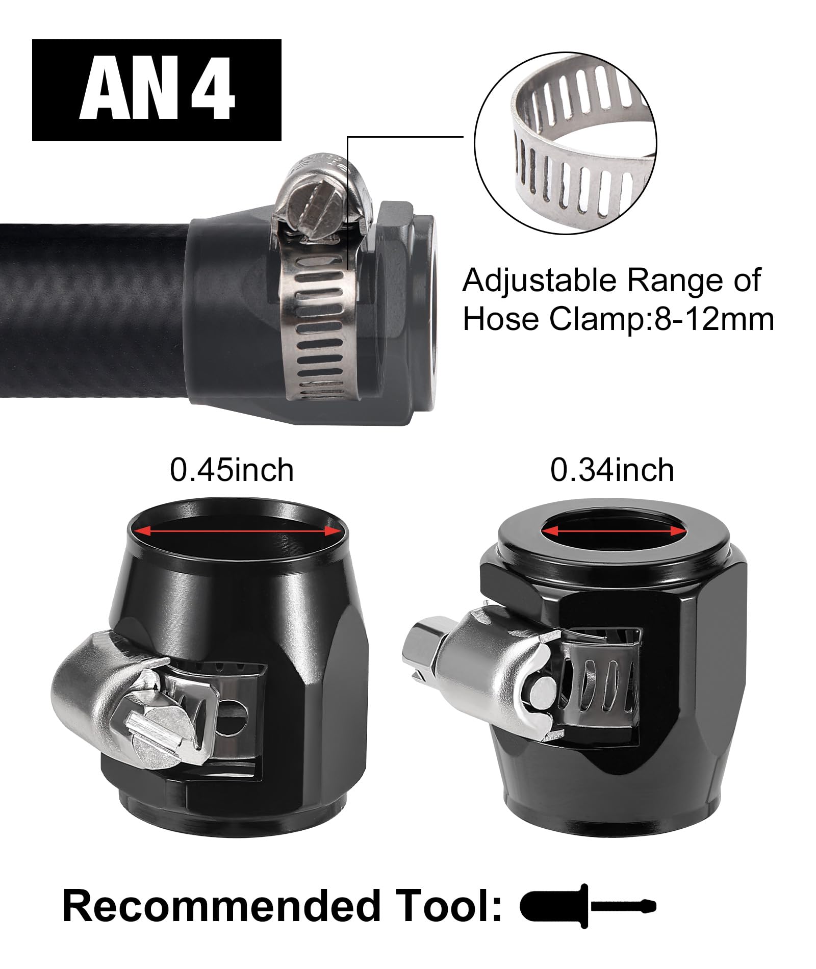 Evil Energy 4An Hose Finisher Clamp Aluminium Black For Stainless Braided Hoses,Rubber Hoses End Finisher