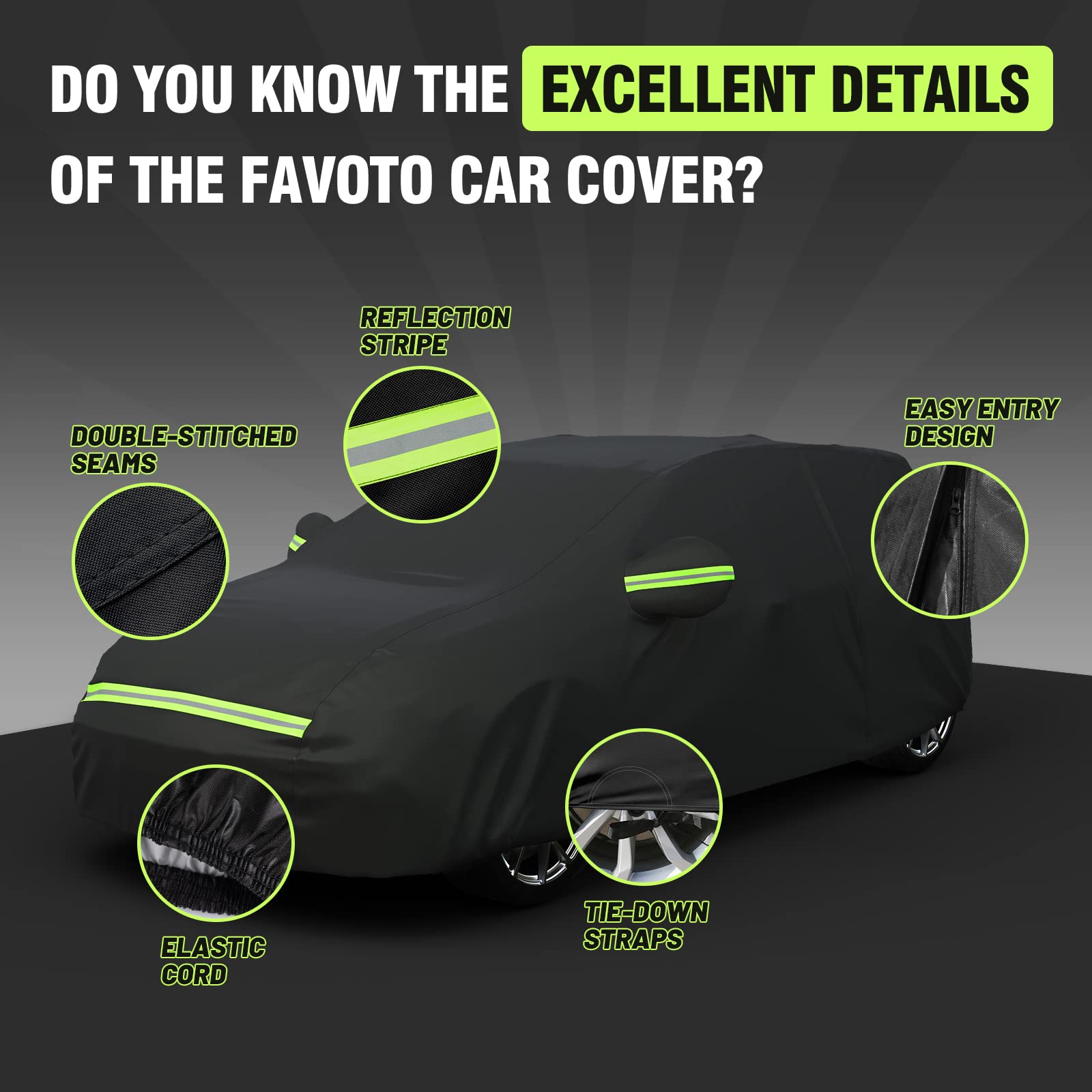 Favoto Car Cover Waterproof All Weather For Automobiles, 6 Layers Heavy Duty Outdoor Rain Dust Snow Sun Protection With Windproo