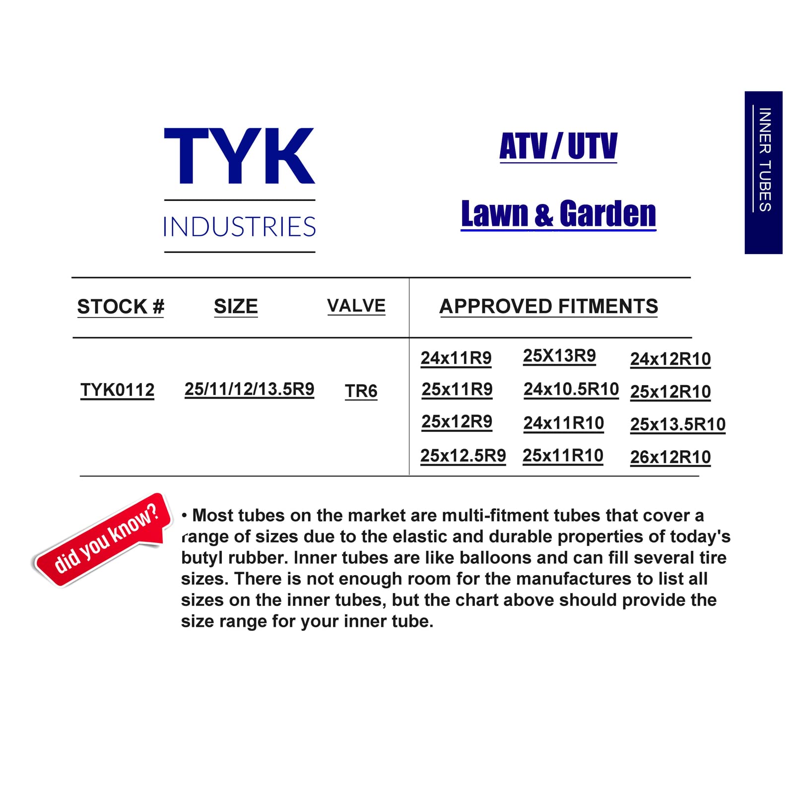 (2-Pack) Tyk Industries 25X12-9 Inner Tube For Atv And Utv, 25X12.00-9 Radial Or Bias Tire Inner Tube With Tr6 Valve Stem