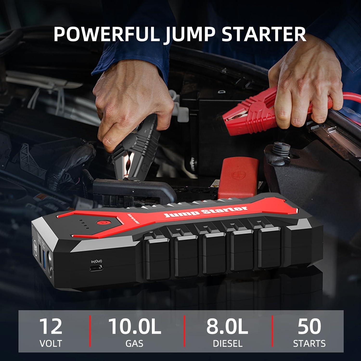 Dbpower 3000A/80.66Wh Portable Car Jump Starter (Up To 10.0L Gas/8.0L Diesel Engines) 12V Auto Lithium-Ion Battery Booster With
