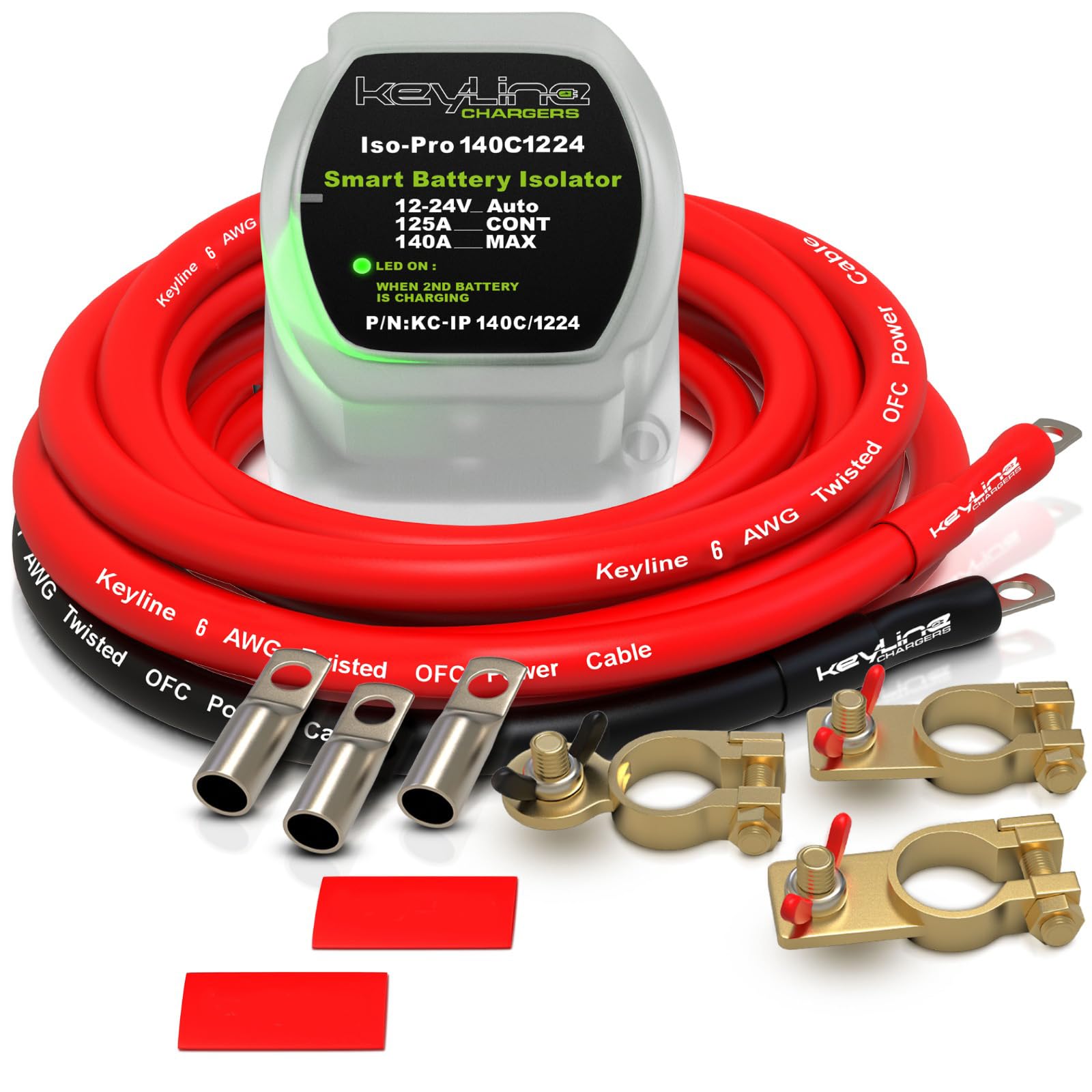 Dual Battery Isolator Kit 12V - 140 Amp Multi-voltage 12v or 24v Kit (VSR) for Dual Battery Setup - Automatic Disconnect Switch 