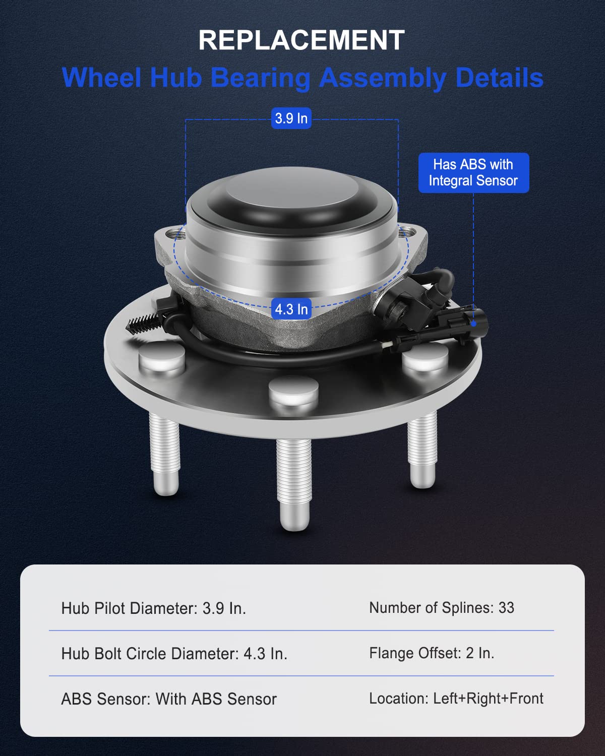 ECCPP 2pcs Front Wheel Hub Bearing Assembly for Chevy Express Silverado1500, GMC Savana 1500 Sierra Yukon Cadillac Escalade 6 lu