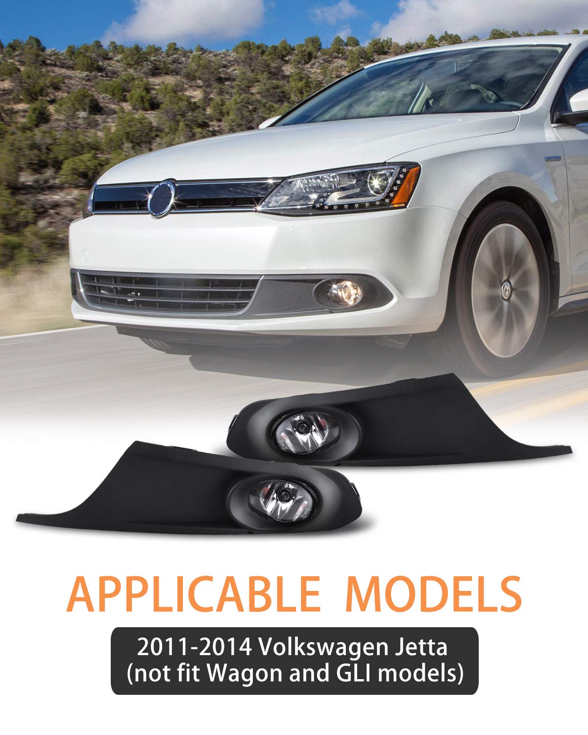 Autowiki Fog Lights Fir For 2011-2014 Volkswagen Jetta (Not Fit Wagon, Gli Models) 2Pcs Oem Replacement Fog Lamps