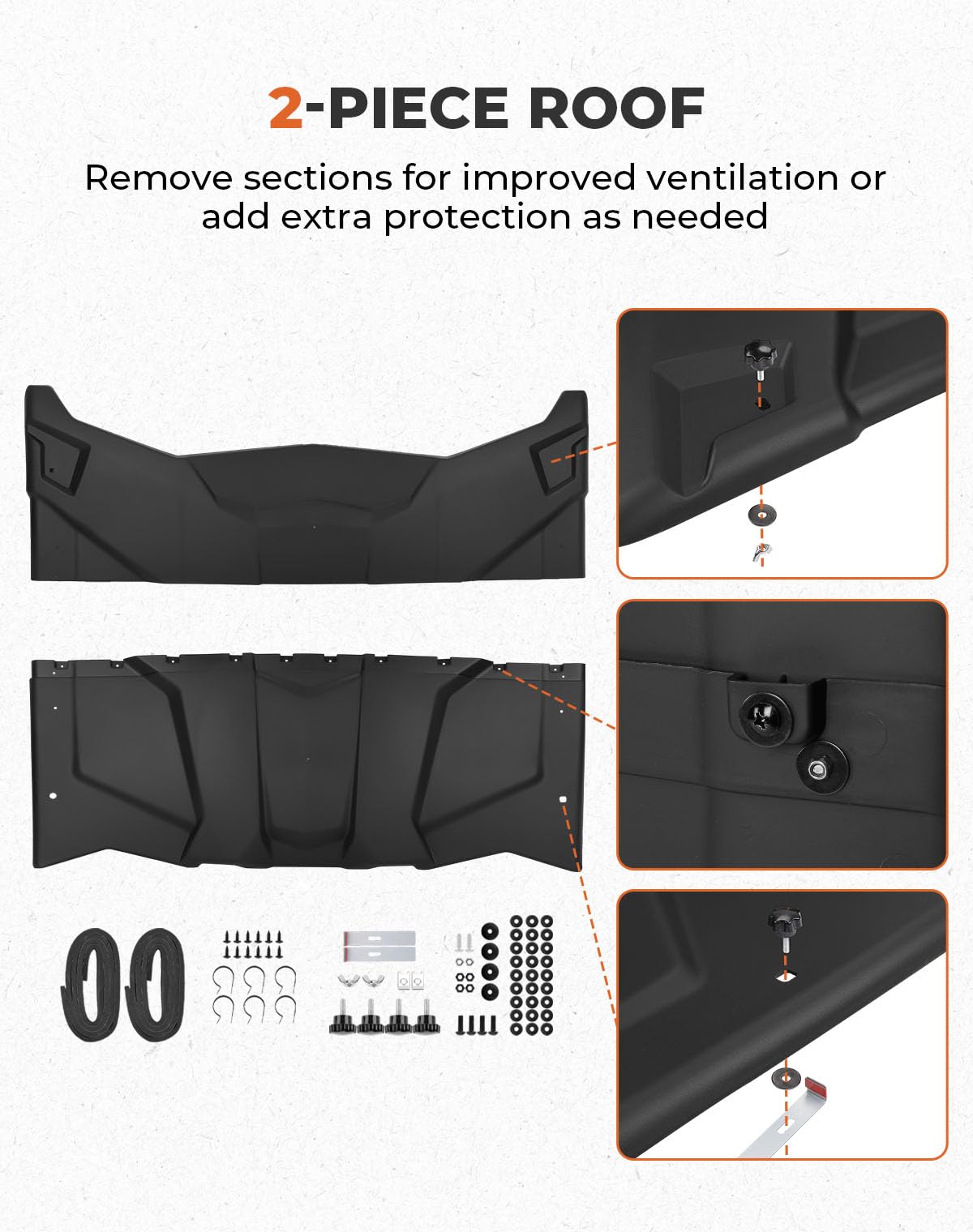 KEMIMOTO X3 Roof Top, 2-Piece Combination Compatible with Can Am Maverick X3 All 2-door Models 2024-2025 Sun Visor Plastic Hard