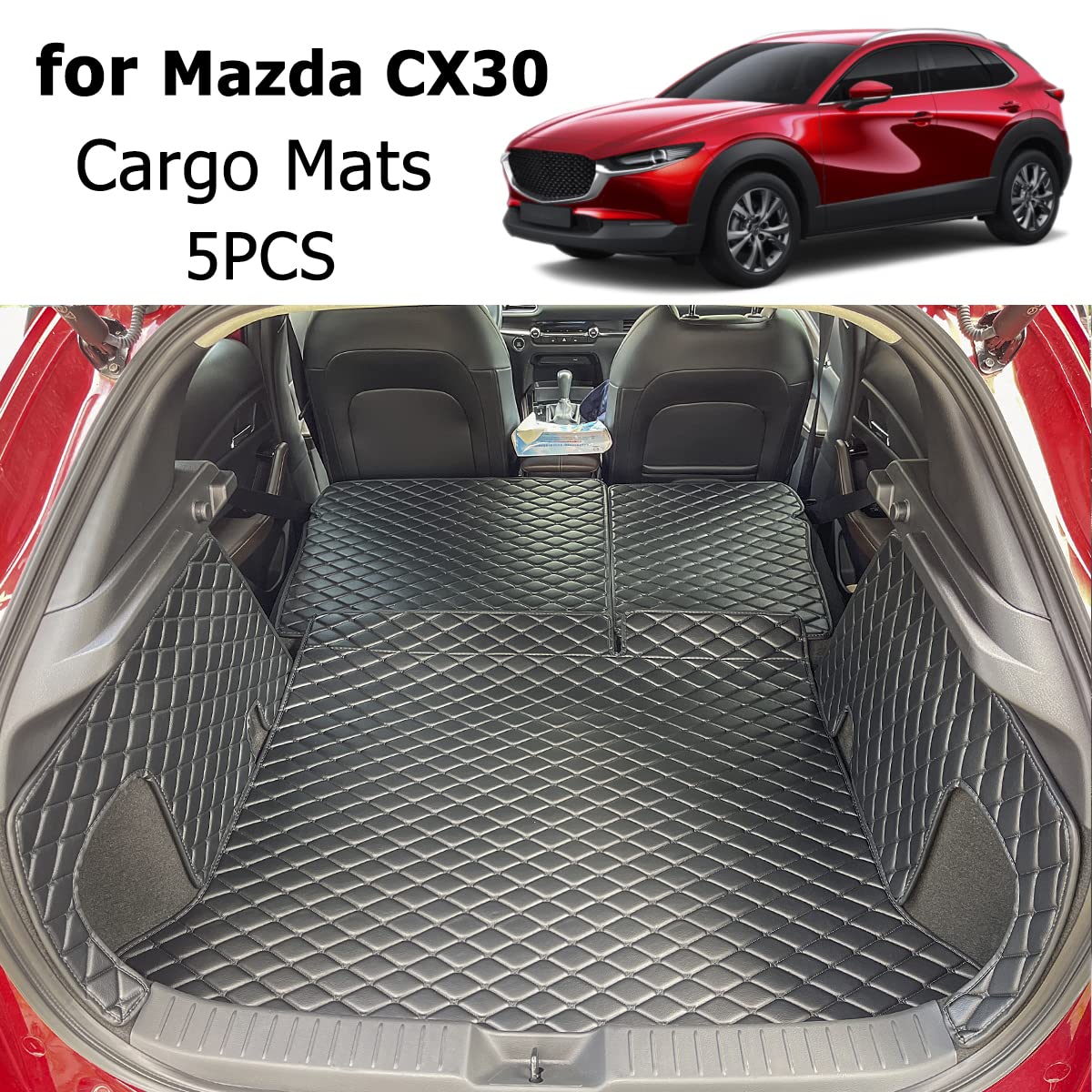 7DEEKEI for 2020-2024 Mazda CX30 CX-30 Trunk Mat and Rear Backrest Mat Cargo Liners All Weather Anti-Slip