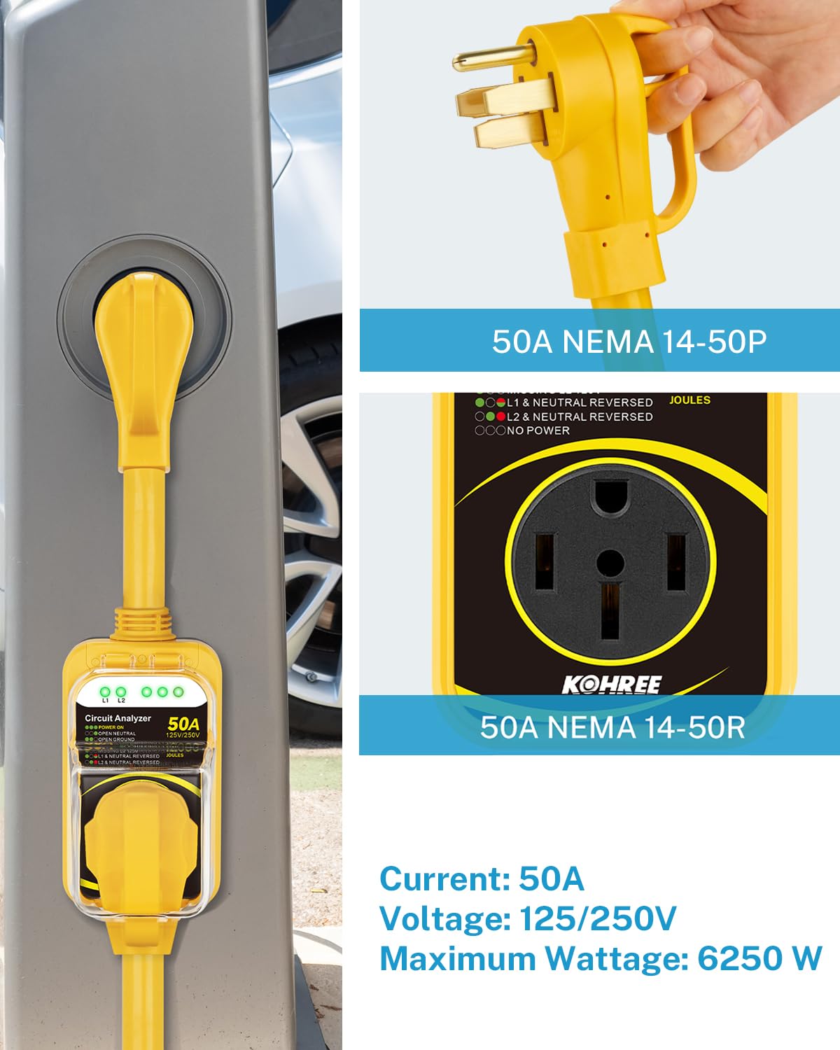 Kohree Rv Surge Protector 50 Amp 12000J With Waterproof Cover, Weather Resistant Surge Protector For Rv Camper, All-In-1 Rv Circ