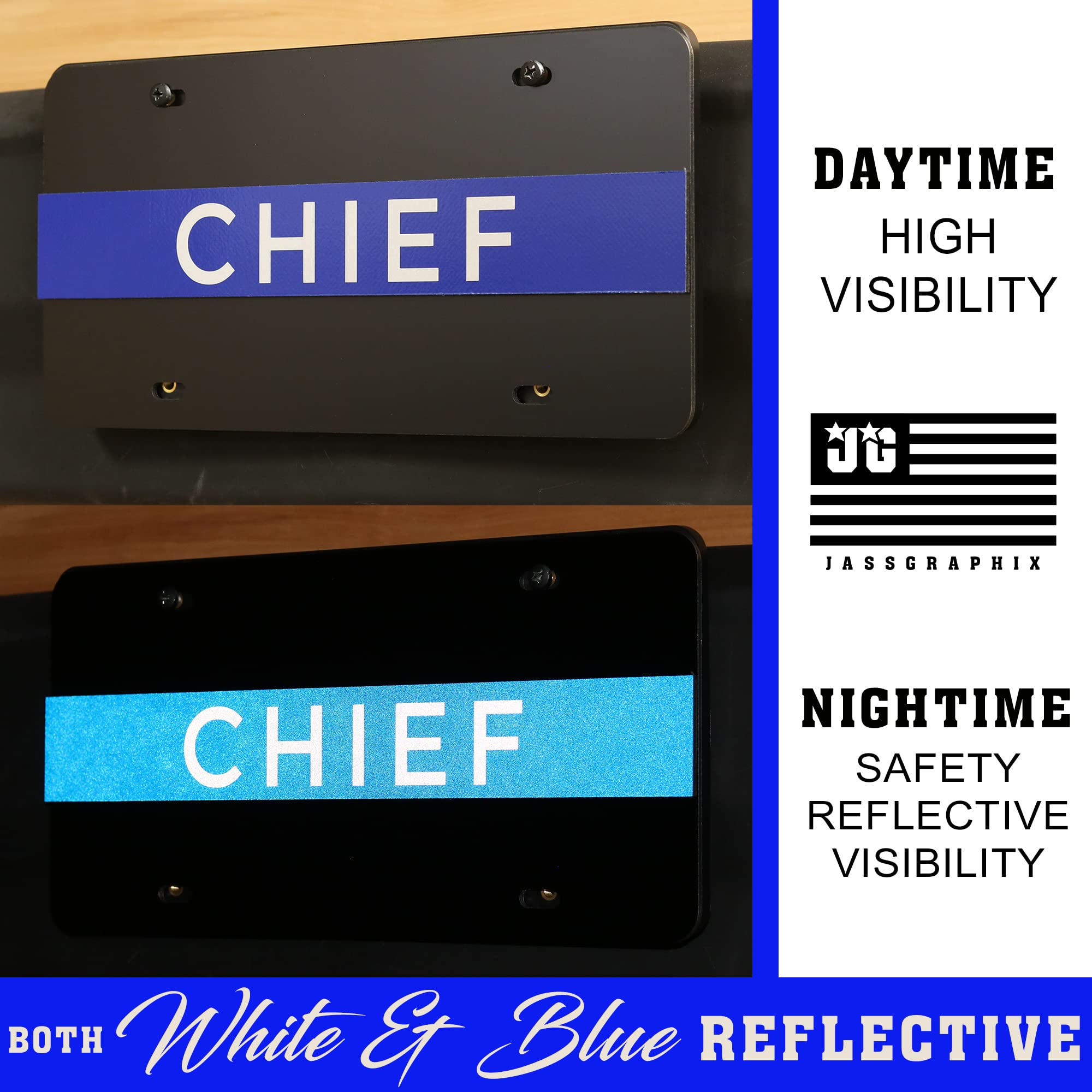 2-D Heavy Duty Reflective Thin Blue Line License Plate Chief Made In Usa