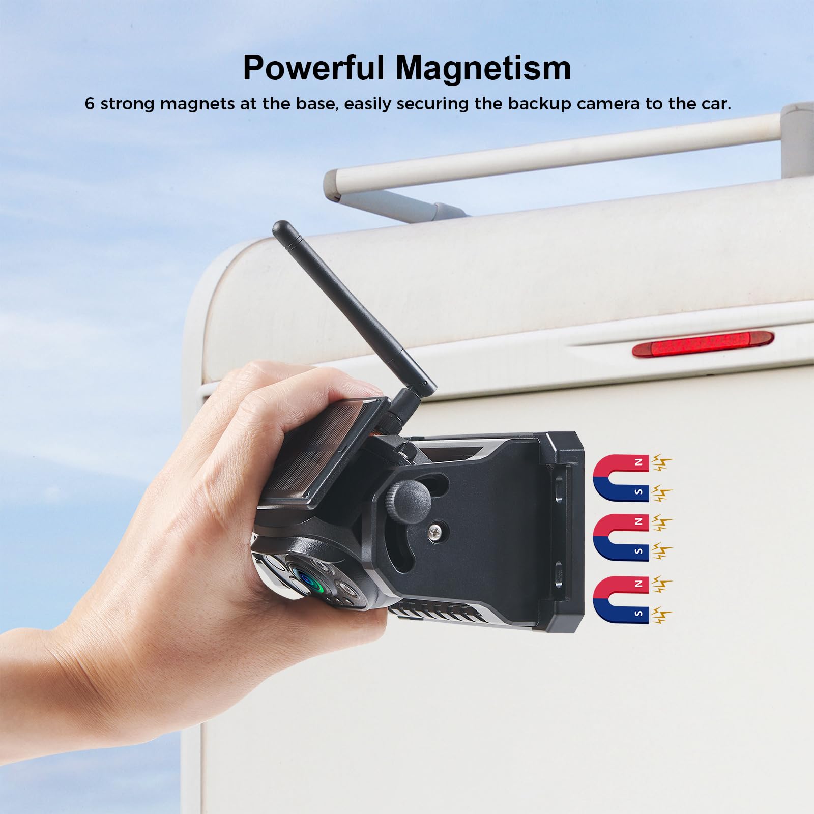 Voonoa 2 Magnetic Solar Wireless Backup Camera With 7'' Hd 1080P Dvr Monitor System, 9600Mah Rechargeable Waterproof Dual Revers