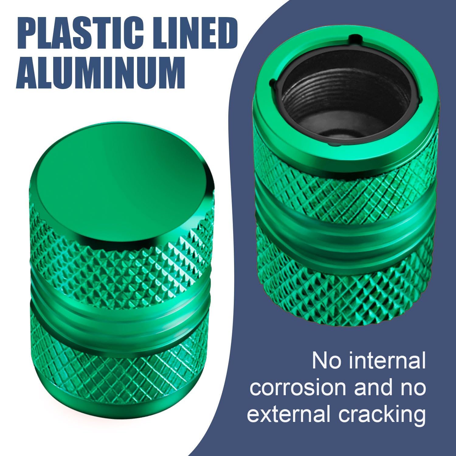 Tire Valve Stem Caps - 4 Pack Anti-Corrosion Premium Anodized Alloy Tyre Air Valve Caps N2 Nitrogen for Car SUV Bike Green