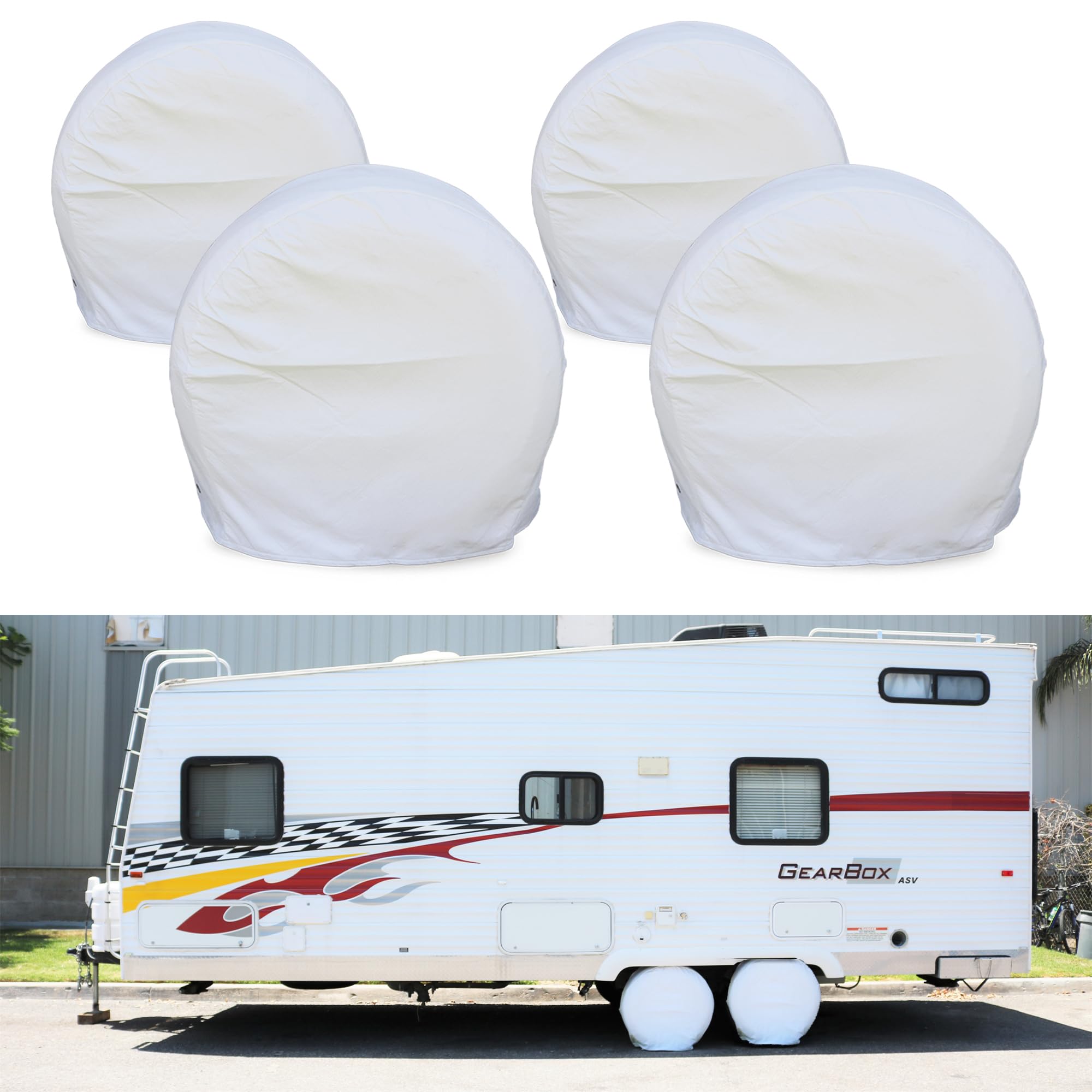 Leisure Coachworks Tire Covers For Rv Wheel Set Of 4 White Motorhome Wheel Covers Waterproof Soft Vinyl Tire Protectors Tire Cov