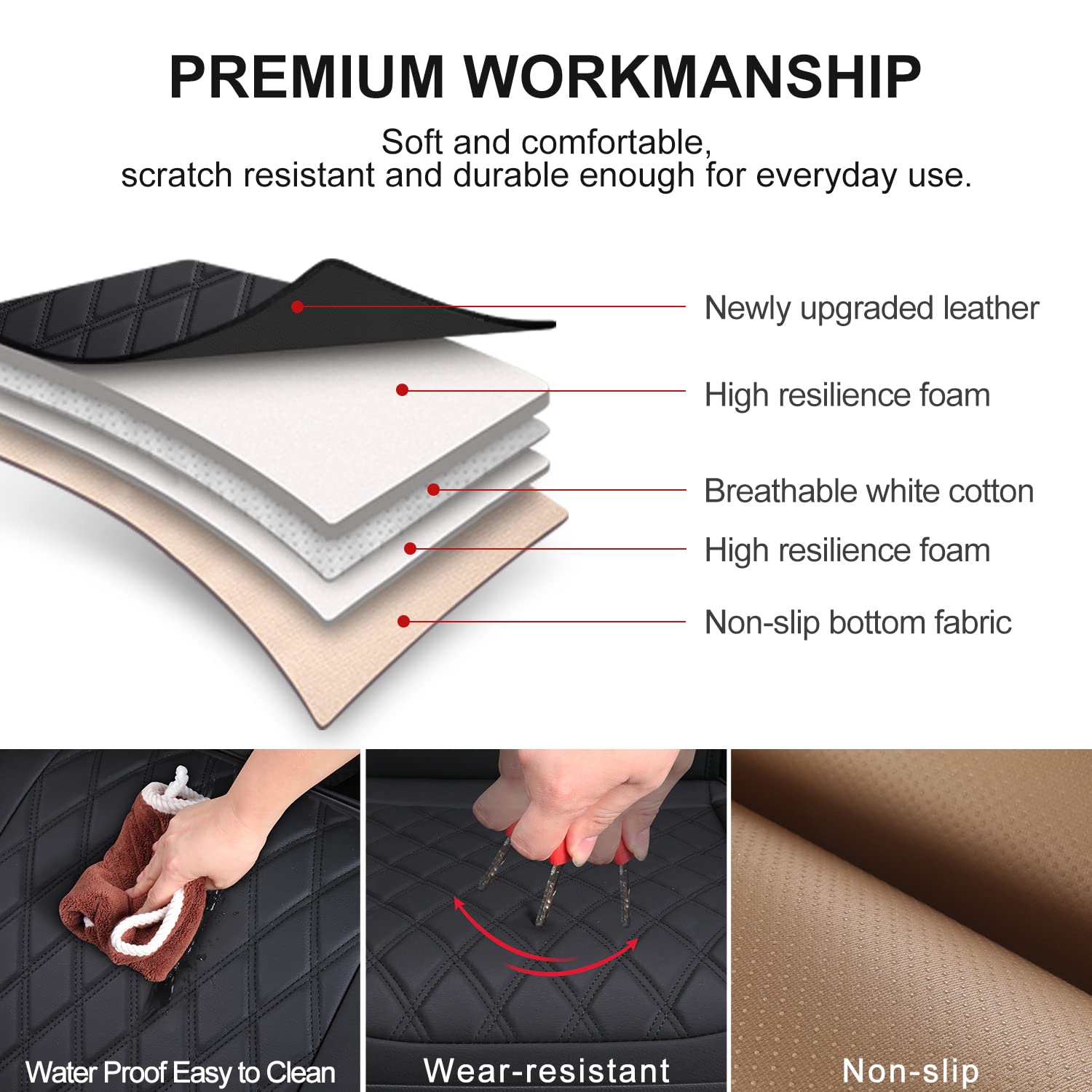 2 Pack Leather Front Car Seat Cover, Anti-Slip And Full Wrap Driver Car Seat Protectors With Storage Pocket, Luxury Waterproof B