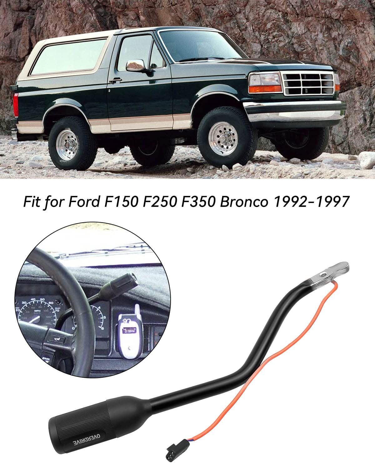 Emiho Transmission Gear Shifter Lever And Overdrive Switch Kit Fit For Ford Bronco F-150 F-250 F-350 F53 F59 1992-1997 Replace F4Tz-7210-B F4Tz7210B F2Tz-7210-F