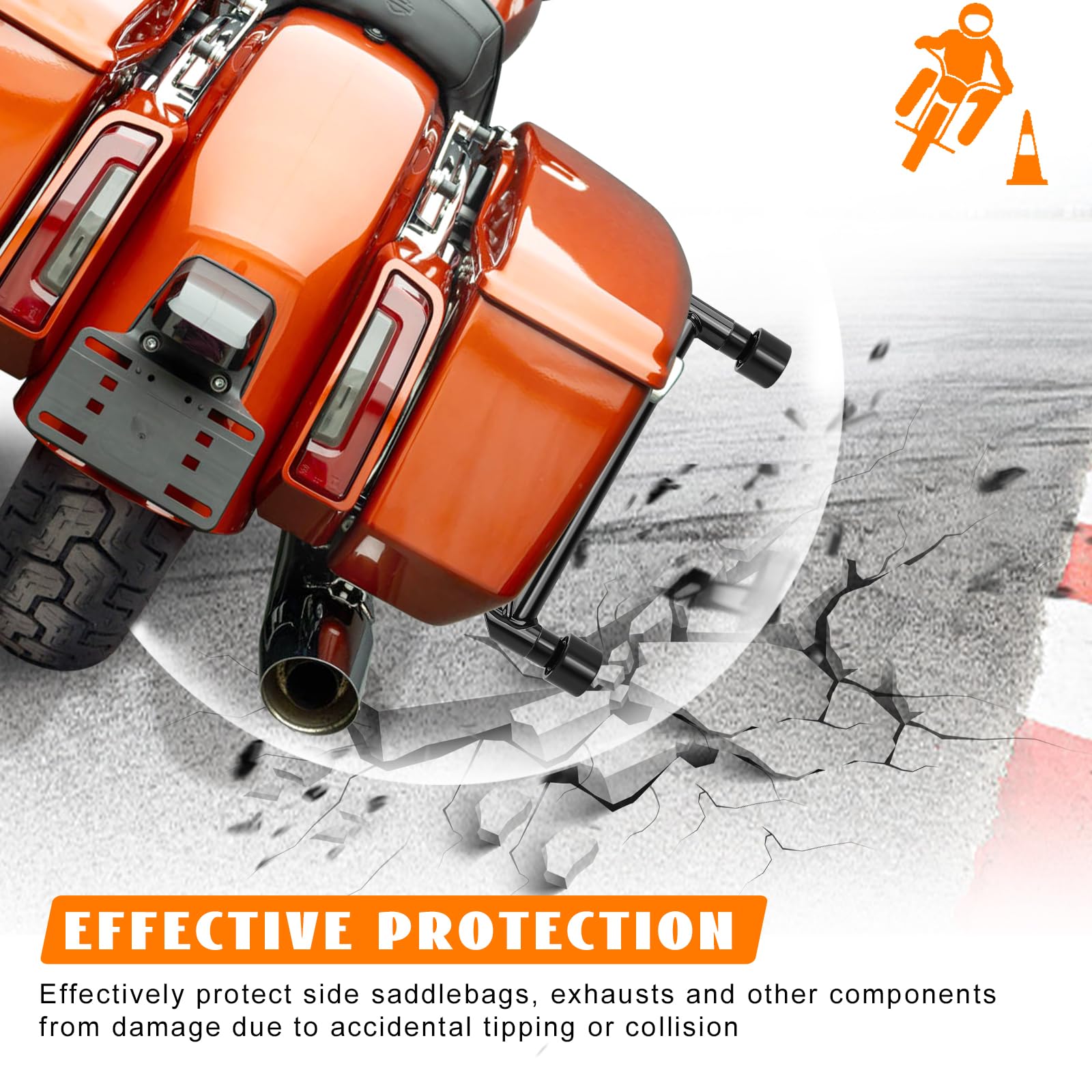 Eumti Saddlebag Guards Tip-Over Crash Bars Rear Saddle Bag Support Bracket Protection Kit Fit for Harley Touring Street Glide Ro