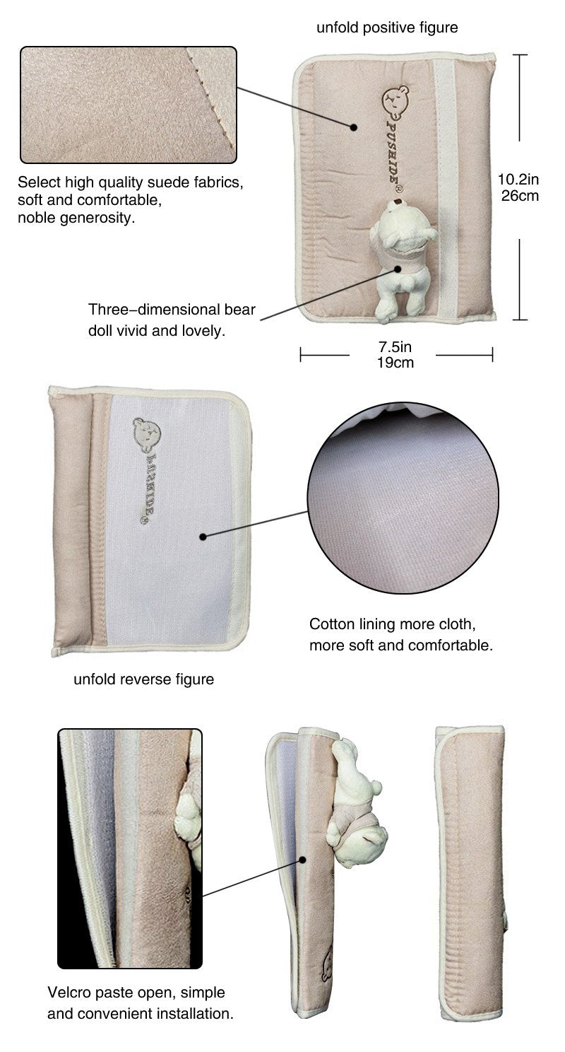Tianmei 2Pcs Bear Doll Styling Faux Suede Car Seat Belt Strap Cover Shoulder Strap Pad (Beige Color)