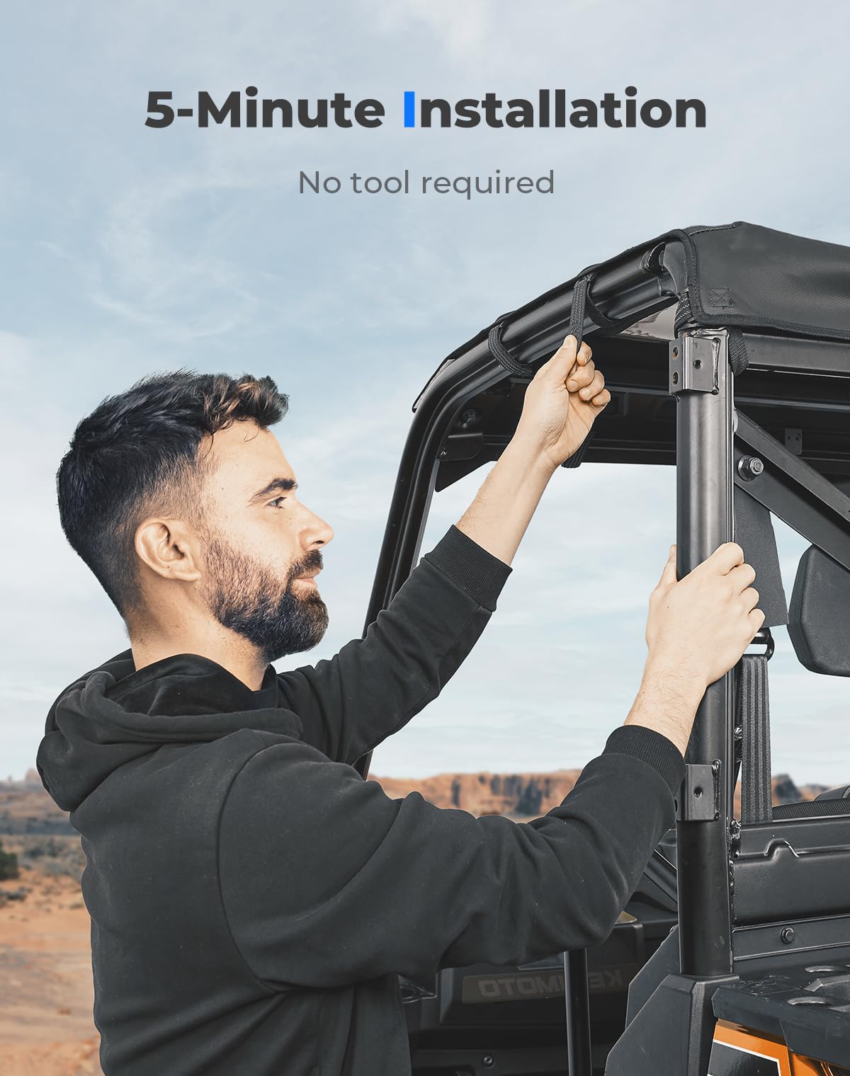 KEMIMOTO 3-Seat UTV Soft Roof Top Waterproof Compatible with Polaris Ranger XP 1000 2017-2025, Ranger 1000 2020-2025, Ranger XP