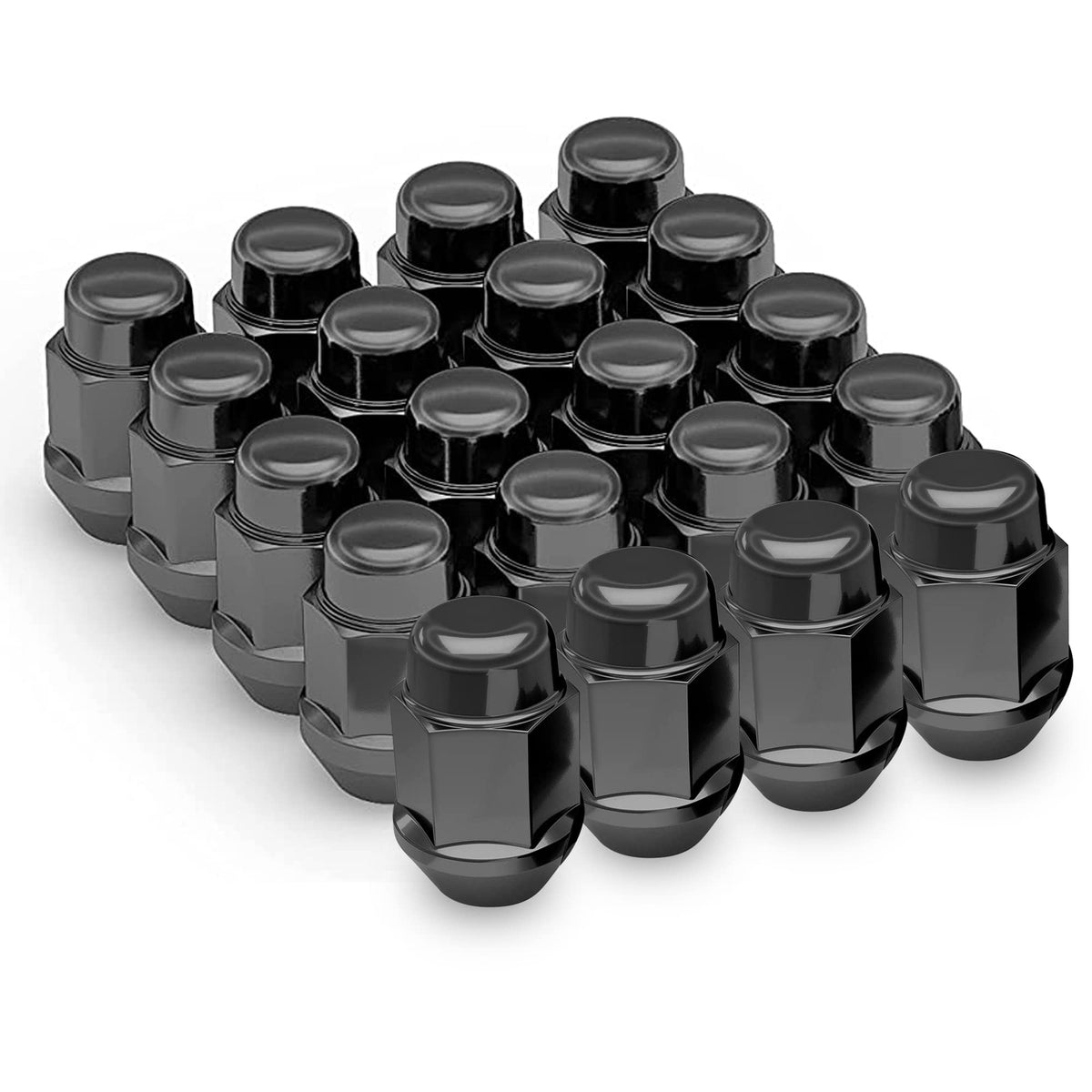 Richeer 20Pcs 1.4 Inch Black 12X1.5 Closed End Bulge Acorn Lug Nuts - Cone Seat - 19Mm Hex Wheel Lug Nut For Accord Civic Elemen